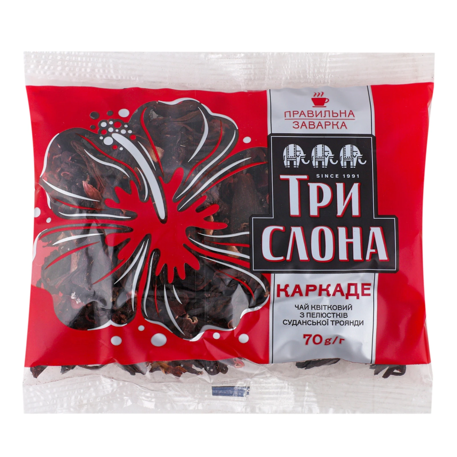 Чай Три слона Каркаде квітковий з пелюстків суданської троянди 70г Фото №:1