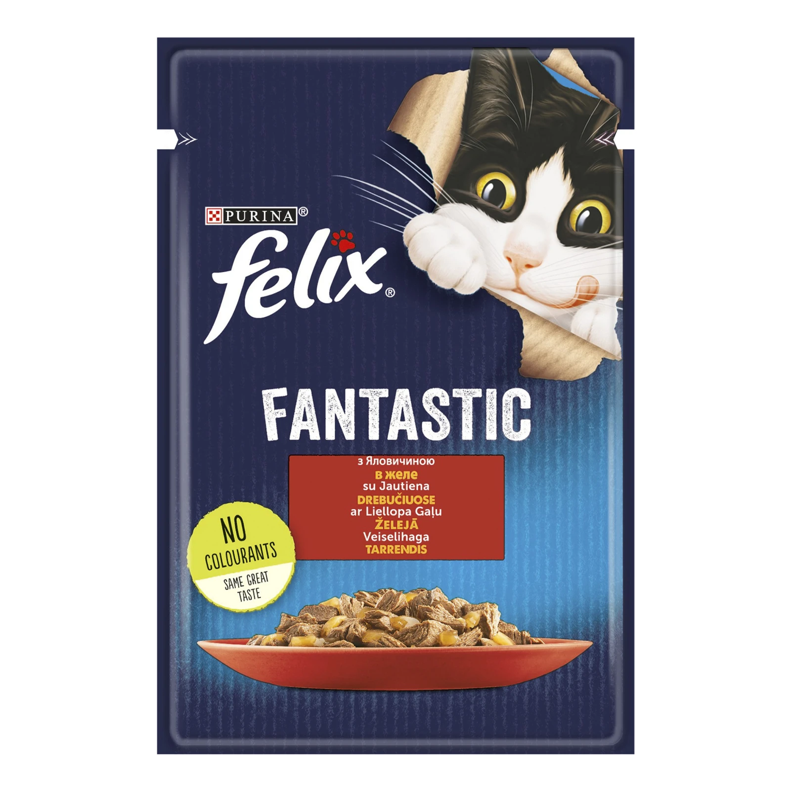 Корм консервований Felix Fantastic з яловичиною в желе повнораціонний для дорослих котів 85г Фото №:1