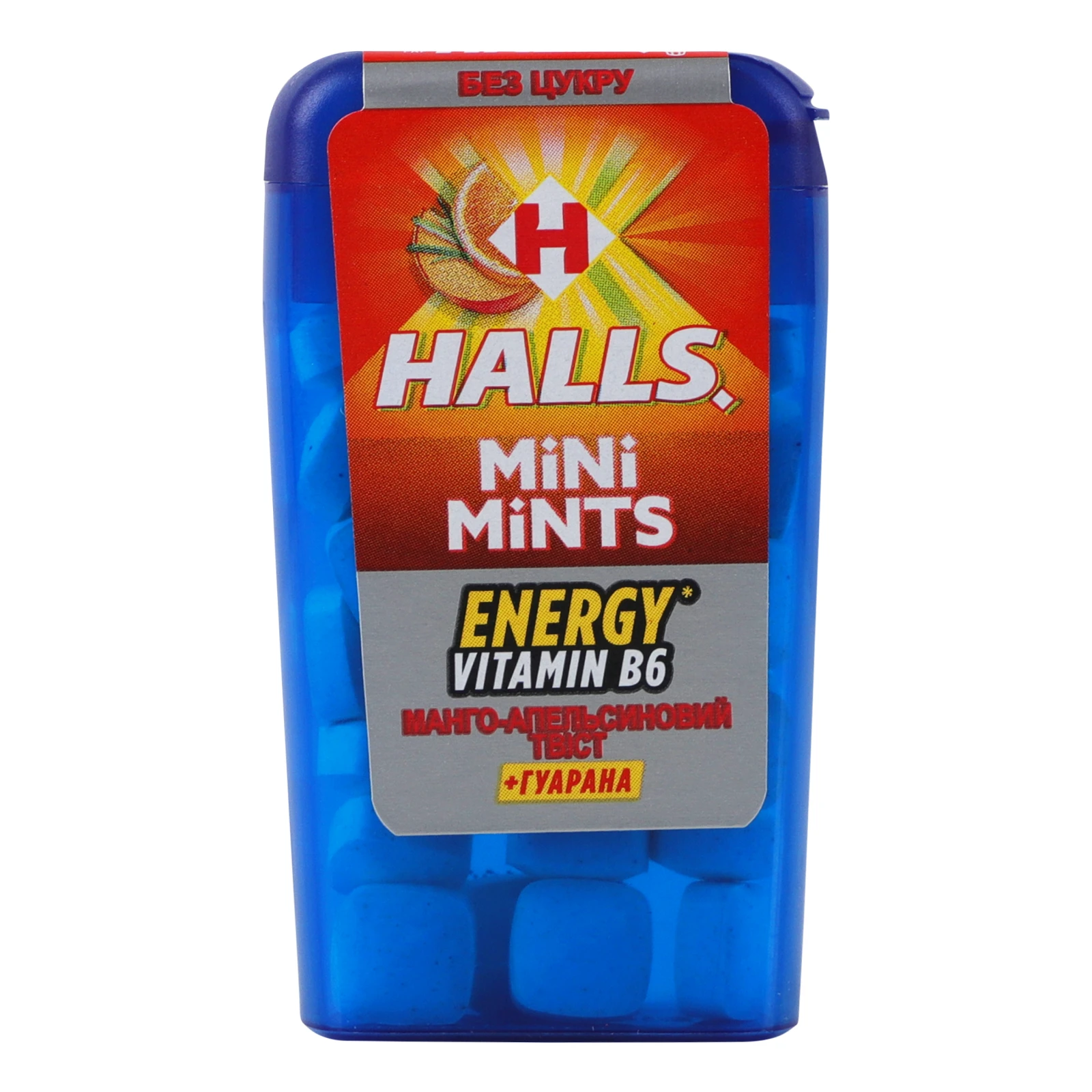 Цукерки Halls Mini Mints Манго-апельстновий твіст +гуарана без цукру 12.5г Фото №:1