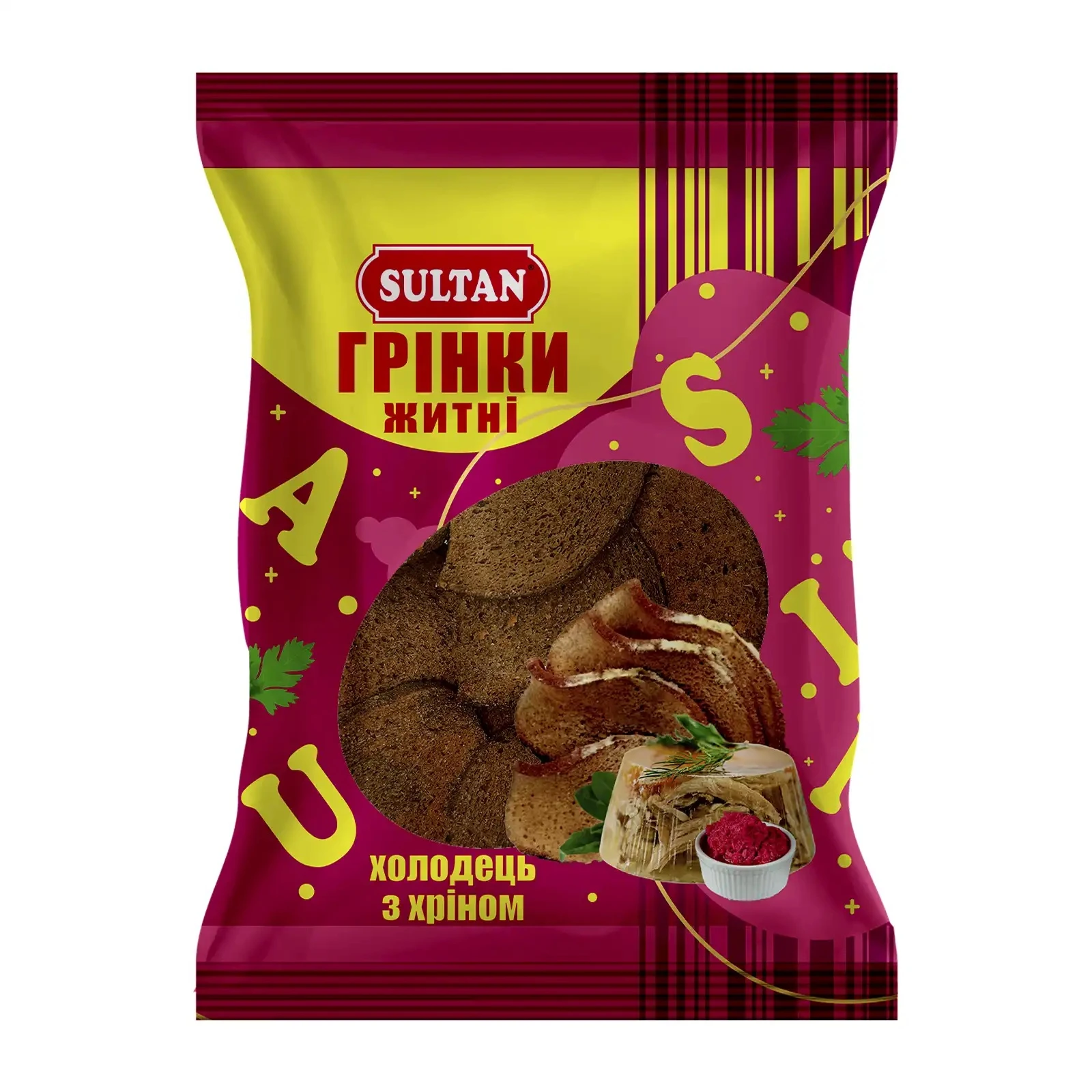 Грінки Sultan житні зі смаком холодець з хріном 80г Фото №:1