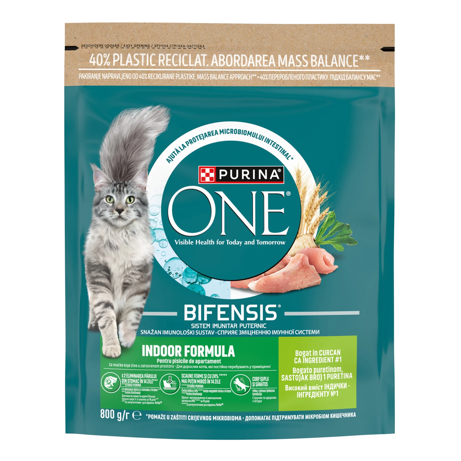 Корм для котів Purina One Bifensis Indoor formula сухий повнораціонний для дорослих котів з індичкою 800г