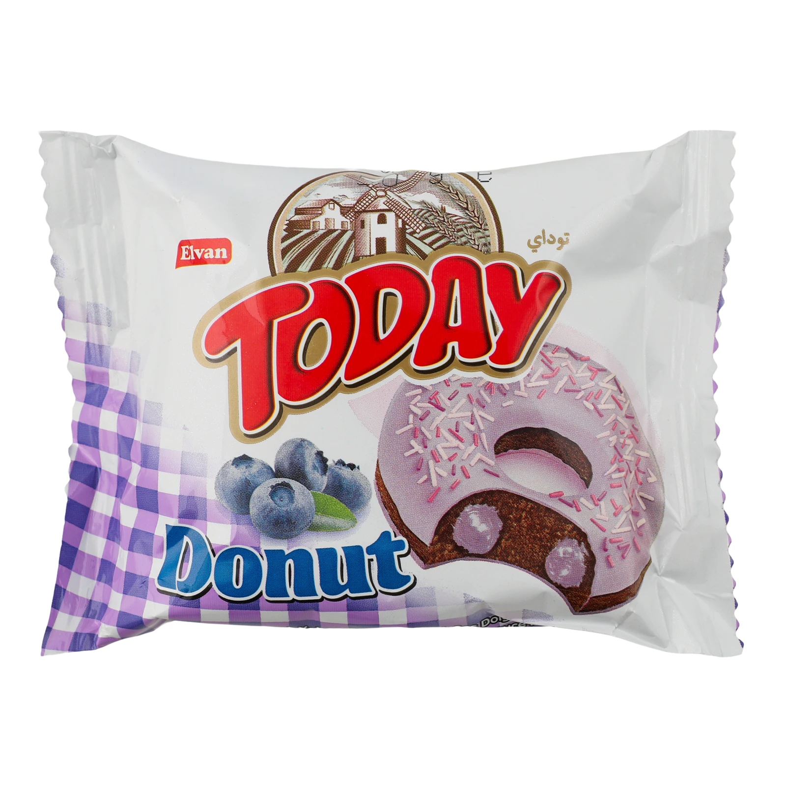 Донат-кекс Elvan Today Donut в глазурі з начинкою зі смаком чорниці 50г