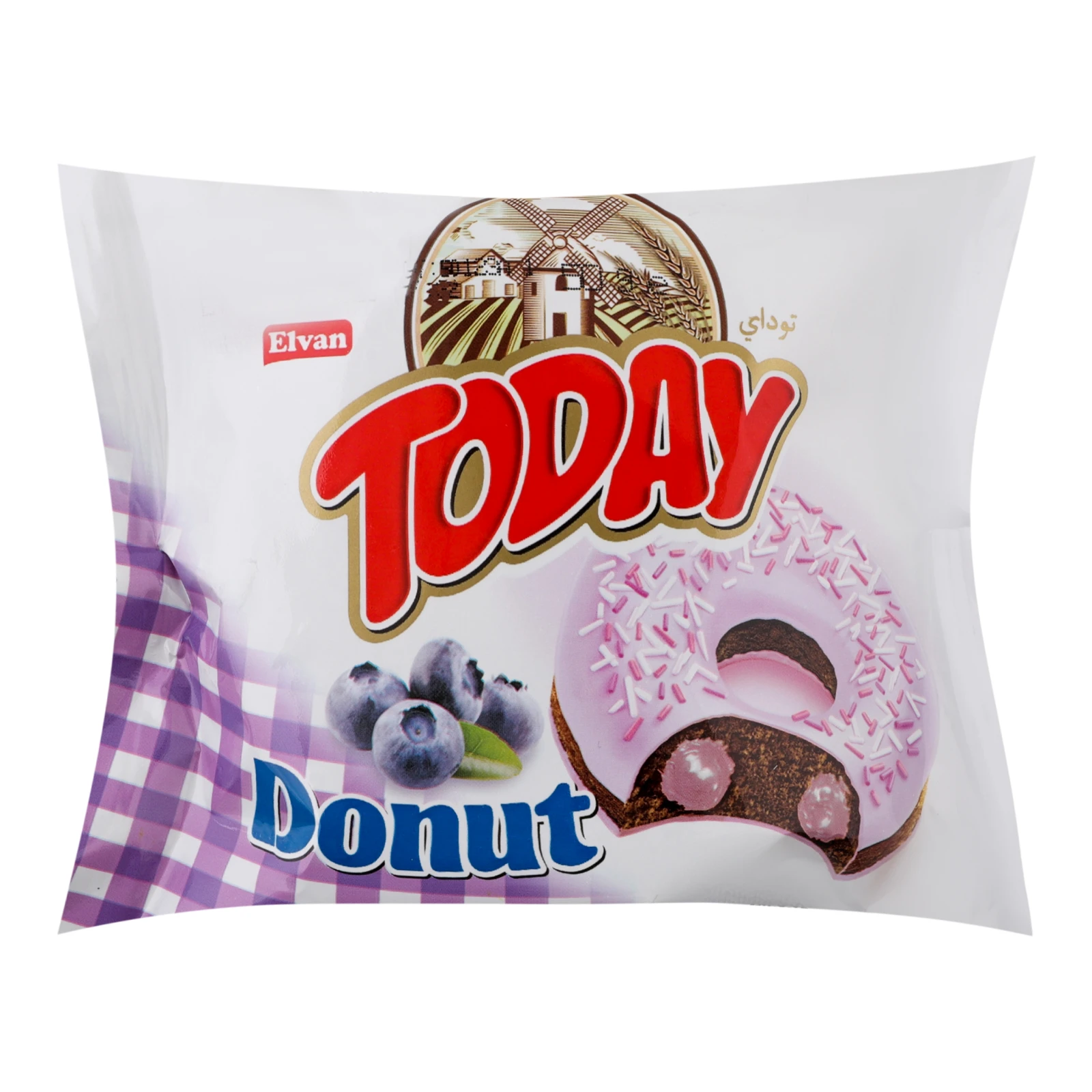 Донат-кекс Elvan Today Donut в глазурі з начинкою зі смаком чорниці 50г Фото №:1