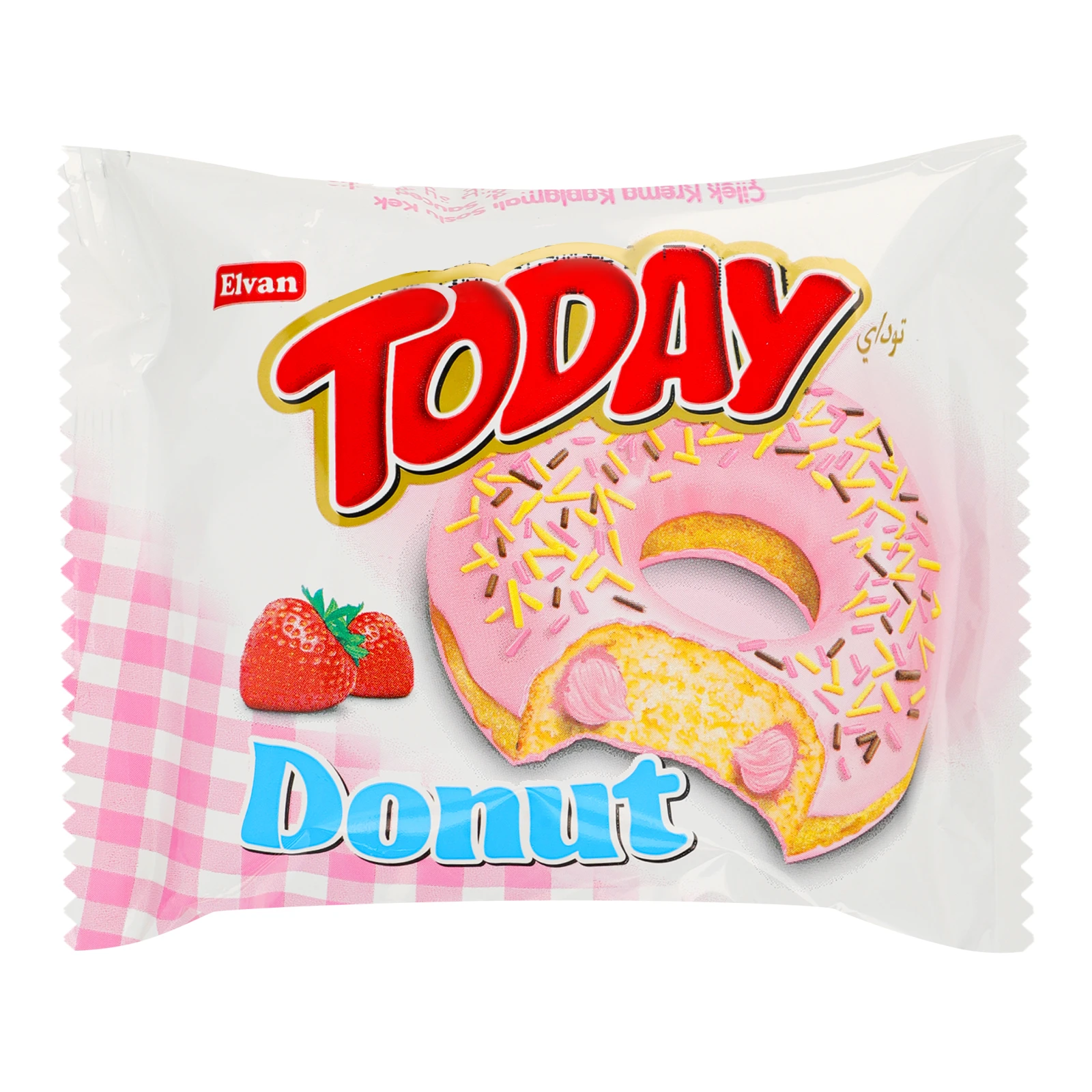 Донат-кекс Elvan Today Donut в глазурі з начинкою зі смаком полуниці 50г