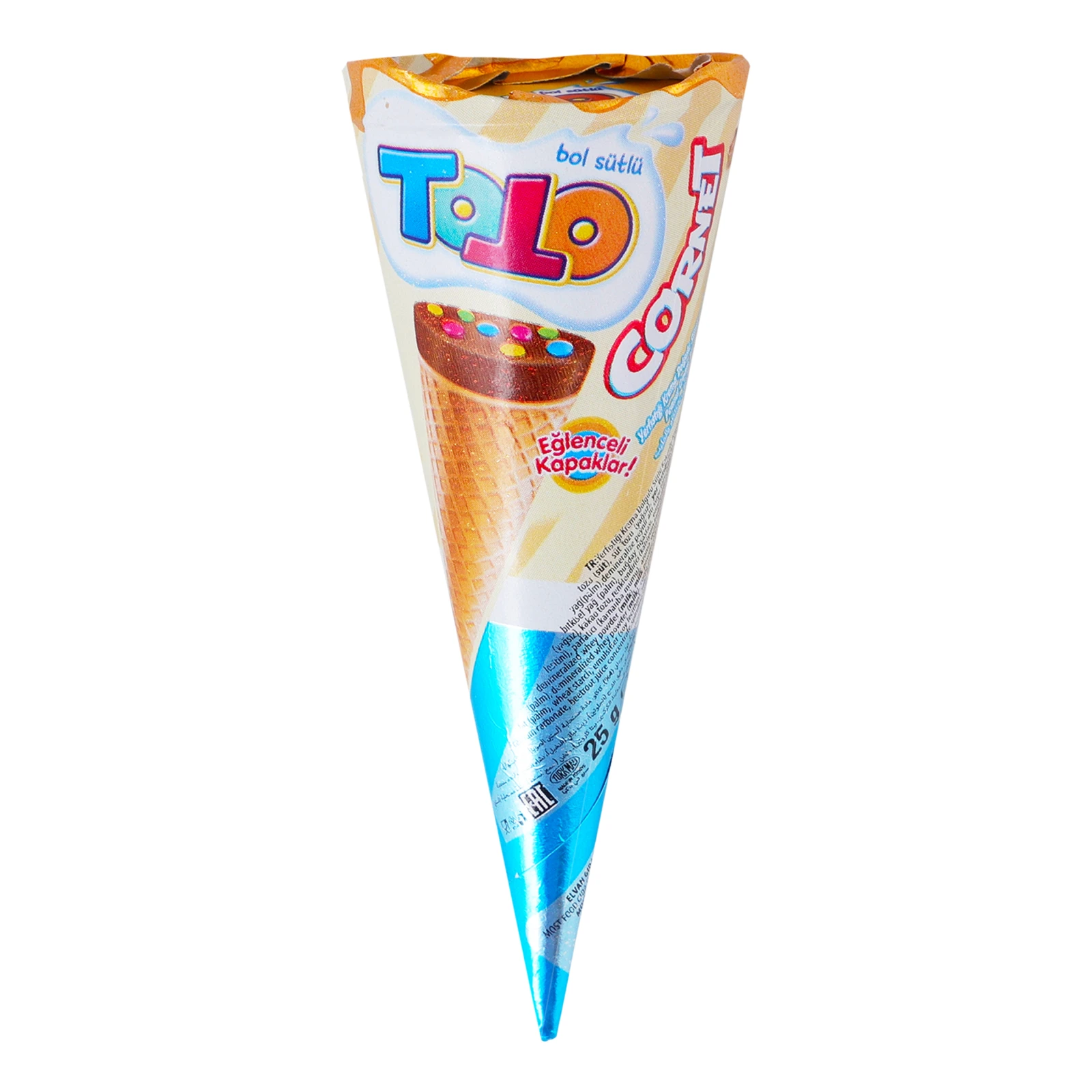 Ріжок Toto Cornet вафельний з начинкою з какао та арахісового крему з кольоровими драже 25г Фото №:1