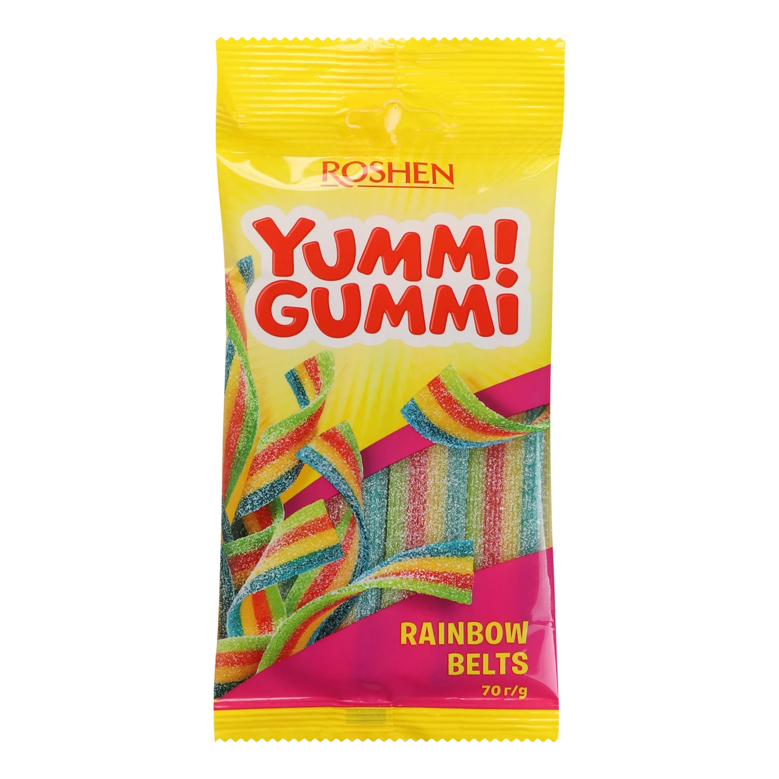 Цукерки желейні Roshen Yummi Gummi Rainbow Belts неглазуровані 70г Фото №:1