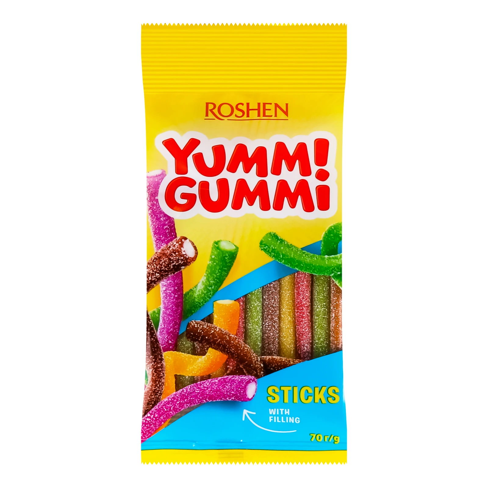 Цукерки желейні Roshen Yummi Gummi Sticks неглазуровані 70г Фото навігації №:1