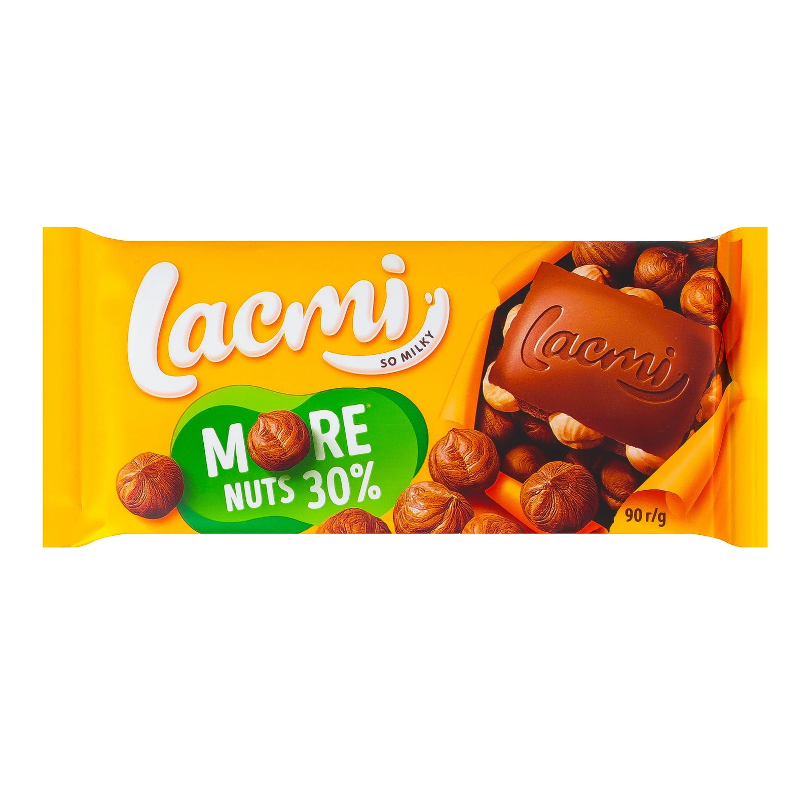 Шоколад Roshen Lacmi молочний з цілими лісовими горіхами 90г