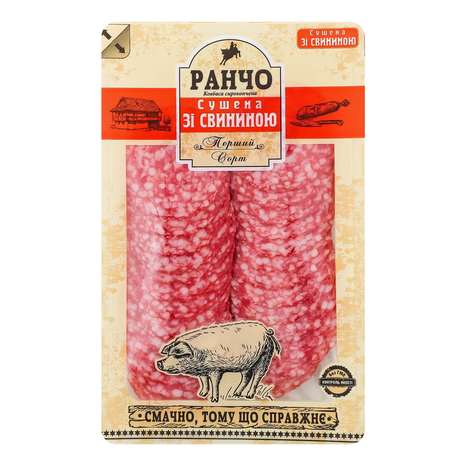 Ковбаса Ранчо Сушена зі свининою сирокопчена 0.075кг Фото №:1