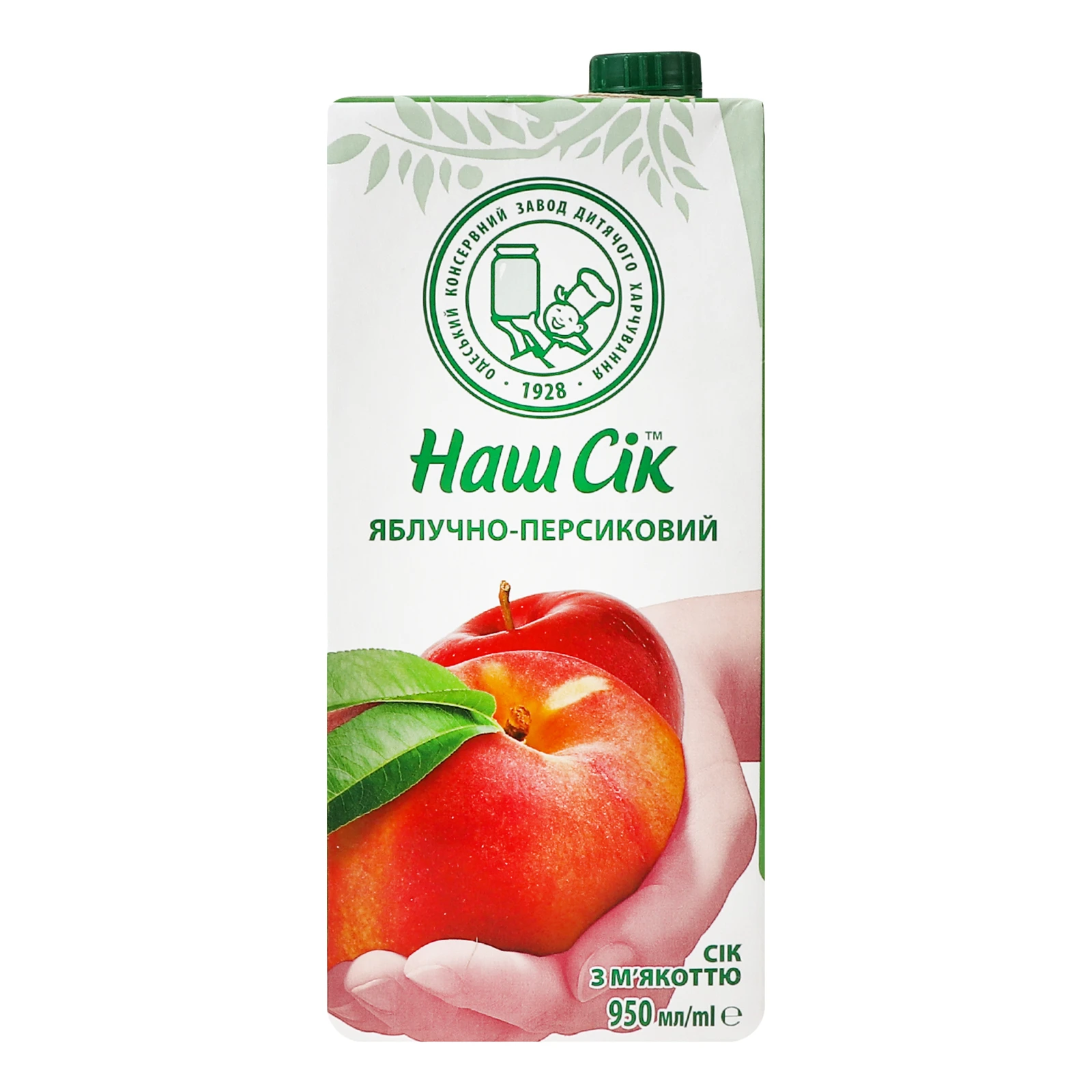 Сік Наш сік з м'якоттю Яблучно-персиковий 950мл Фото №:1