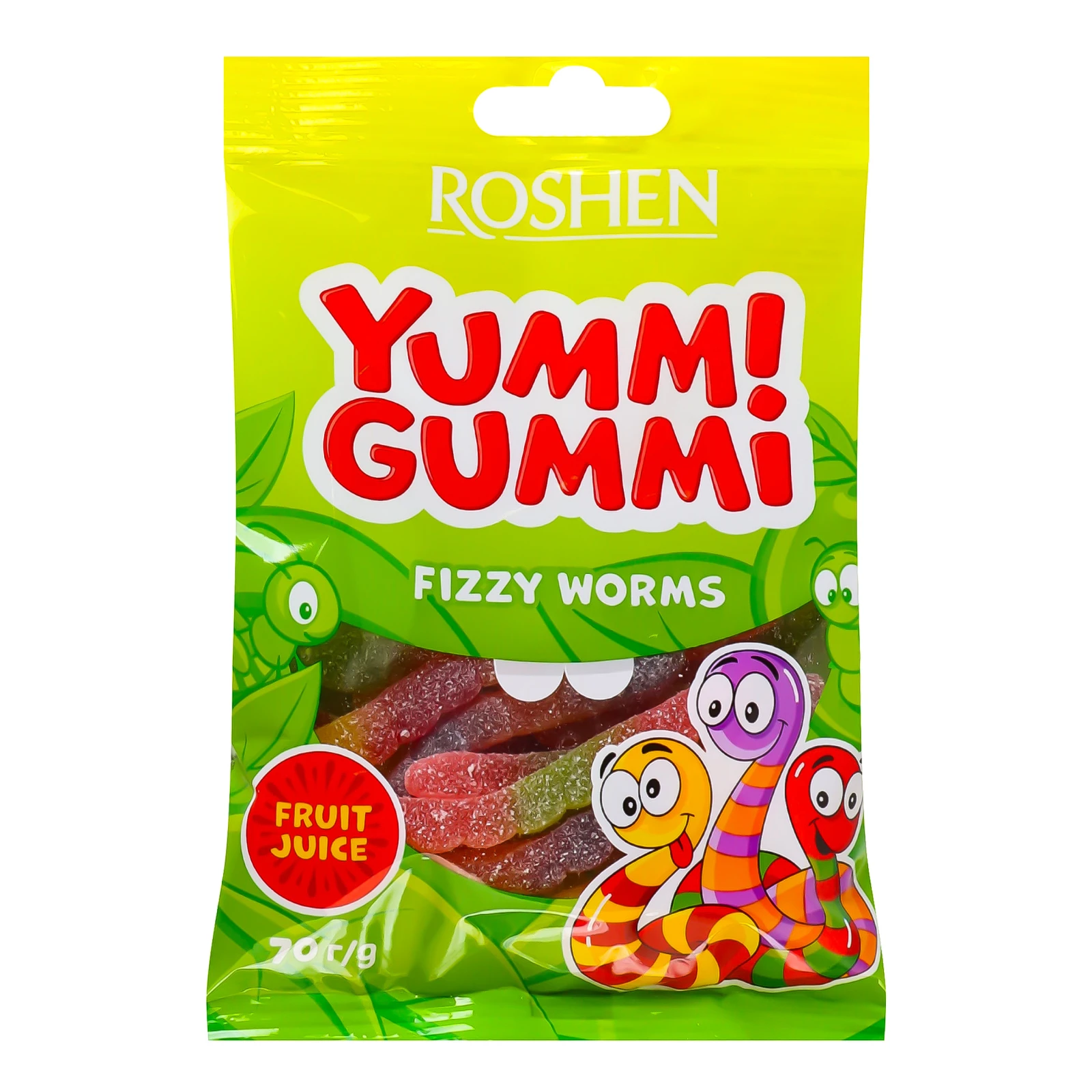 Цукерки желейні Roshen Yummi Gummi Fizzy Worms 70г Фото №:1