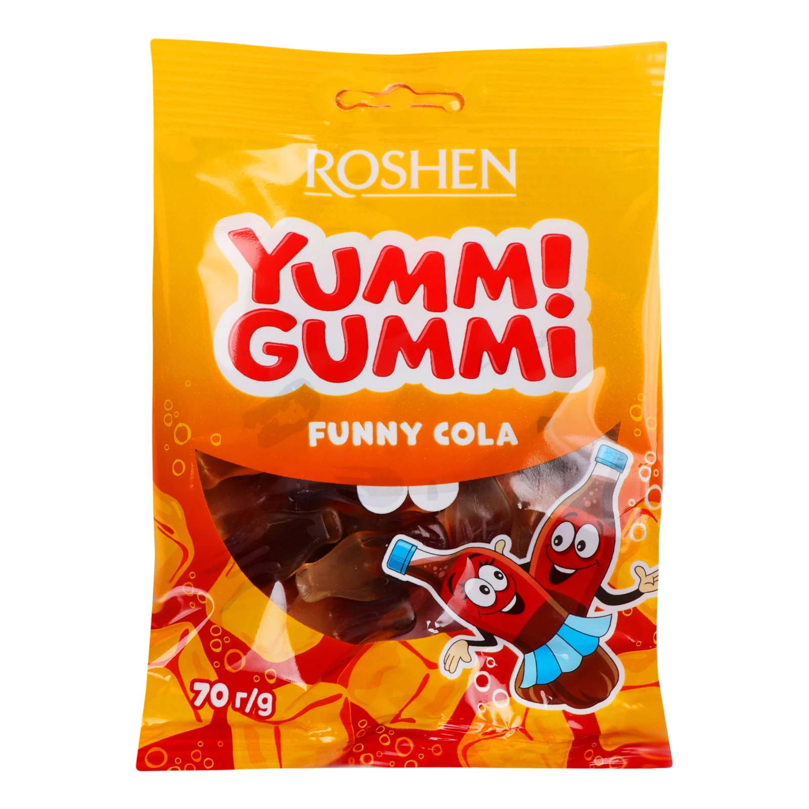 Цукерки желейні Roshen Yummi Gummi Funny Cola неглазуровані 70г Фото №:1