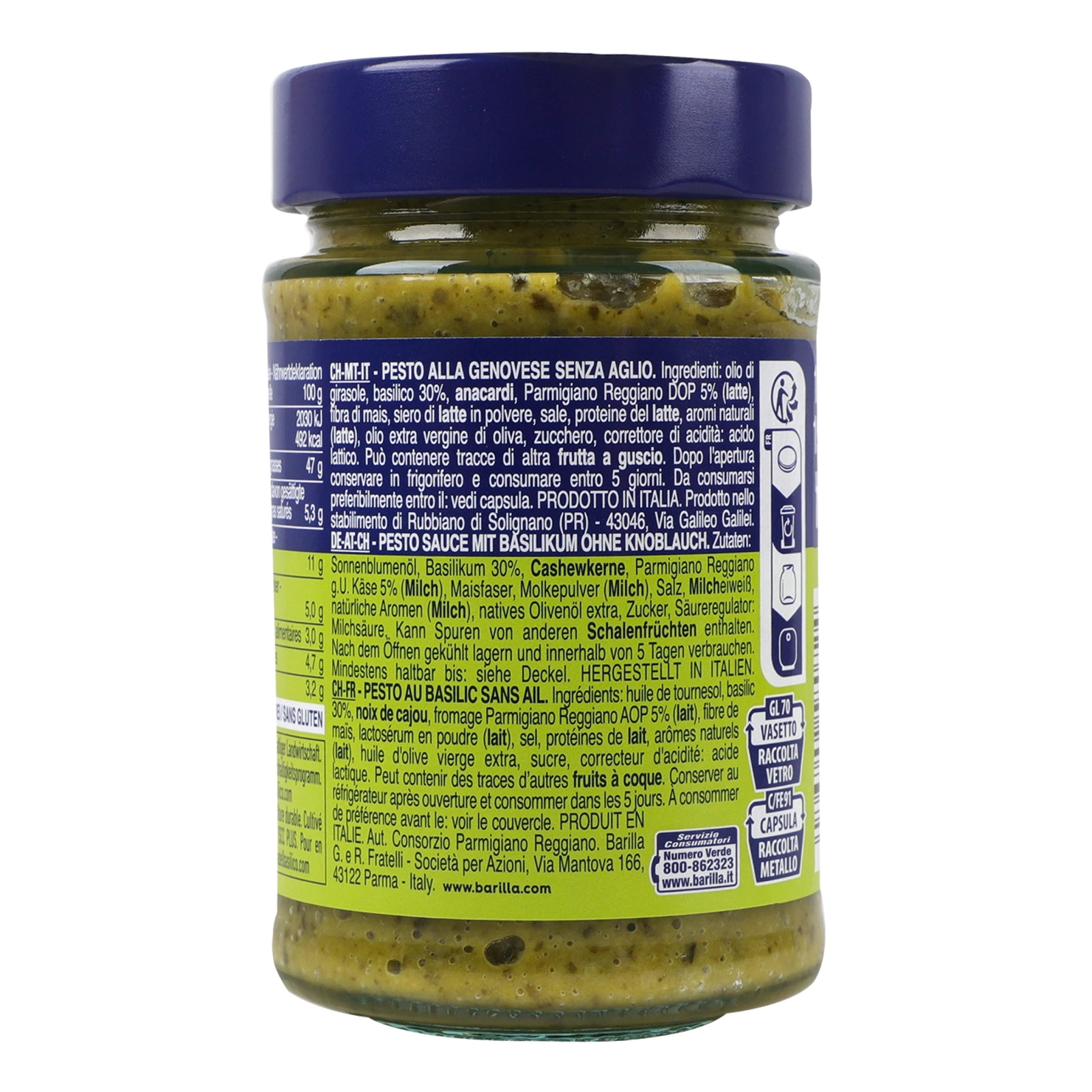 Соус Barilla Pesto Alla Genovese з базиліком без часнику 190г фото 2