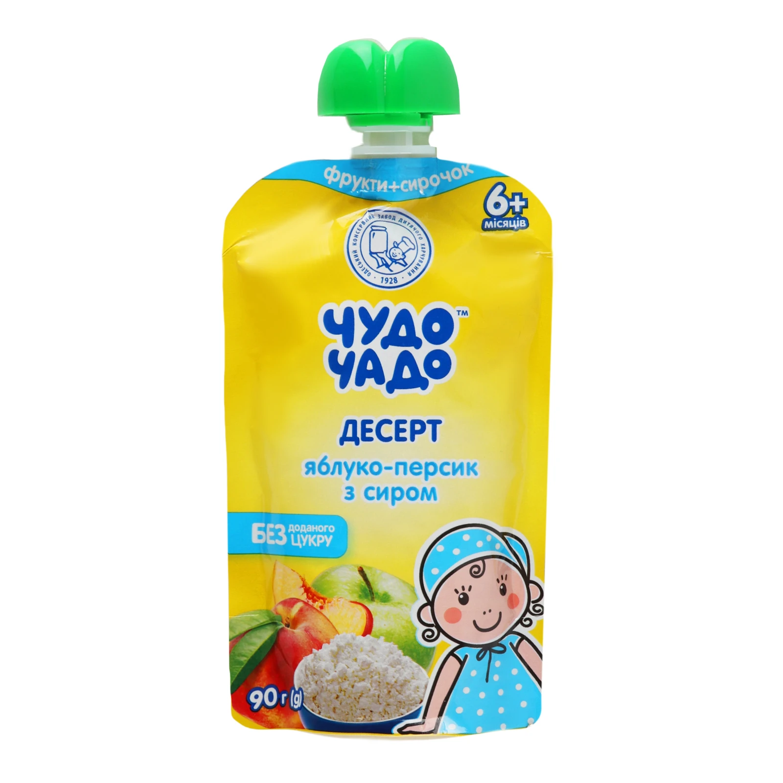 Десерт Чудо-Чадо фруктовий з сиром кисломолочним Яблуко-персик для дітей від 6-ти місяців 90г Фото №:1
