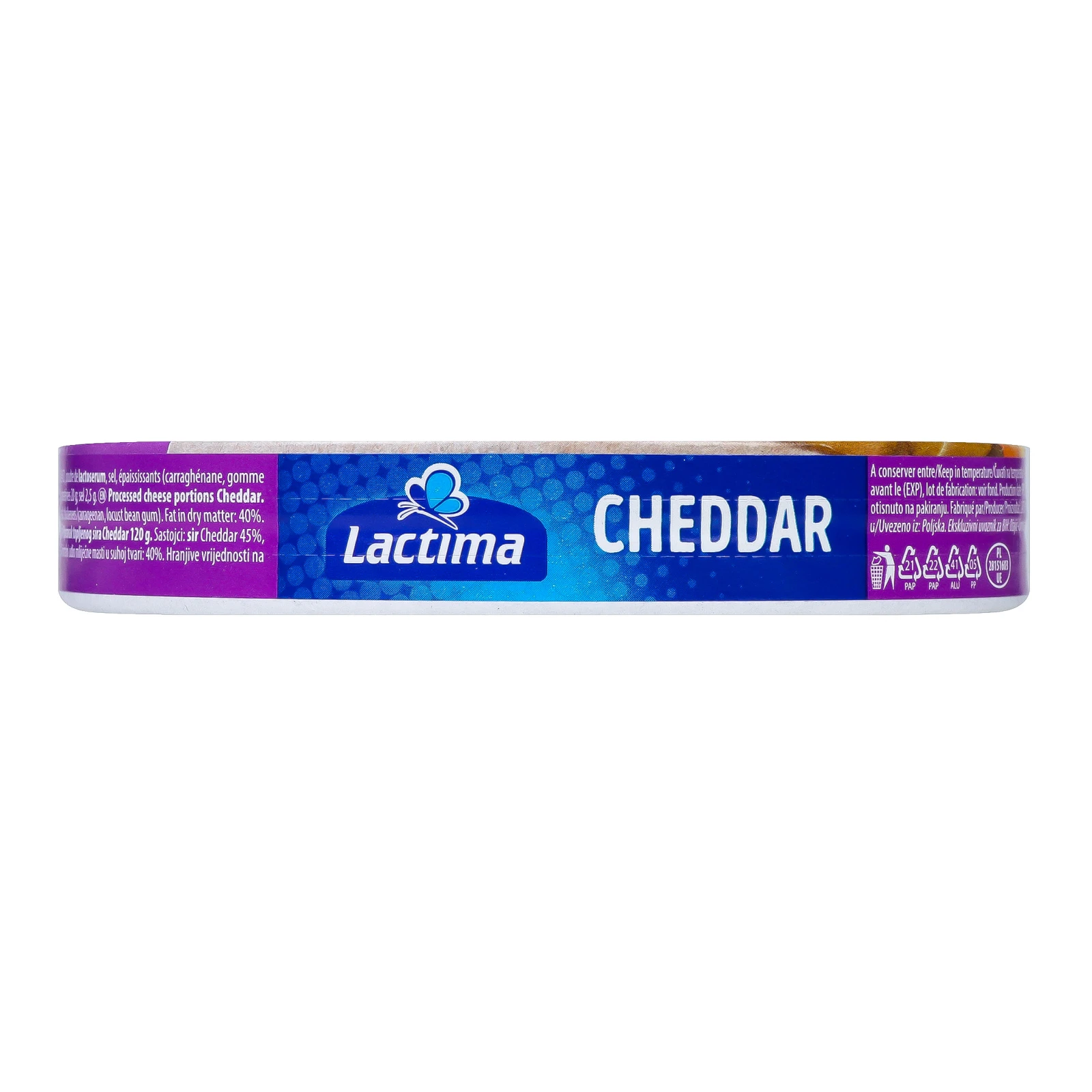 Сир плавлений Lactima Cheddar порційний 40% 8х15г Фото №:1