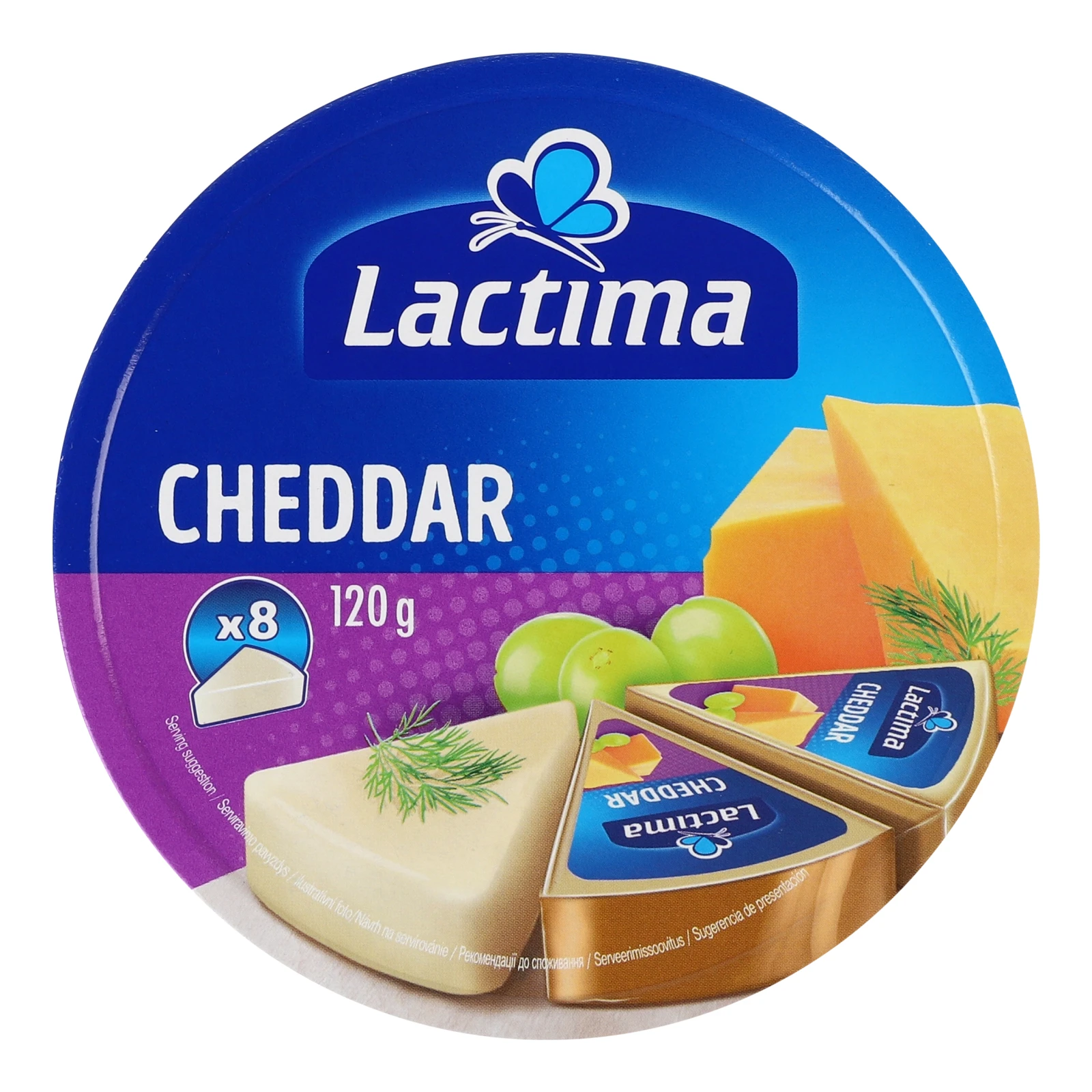 Сир плавлений Lactima Cheddar порційний 40% 8*15г/уп Фото навігації №:1