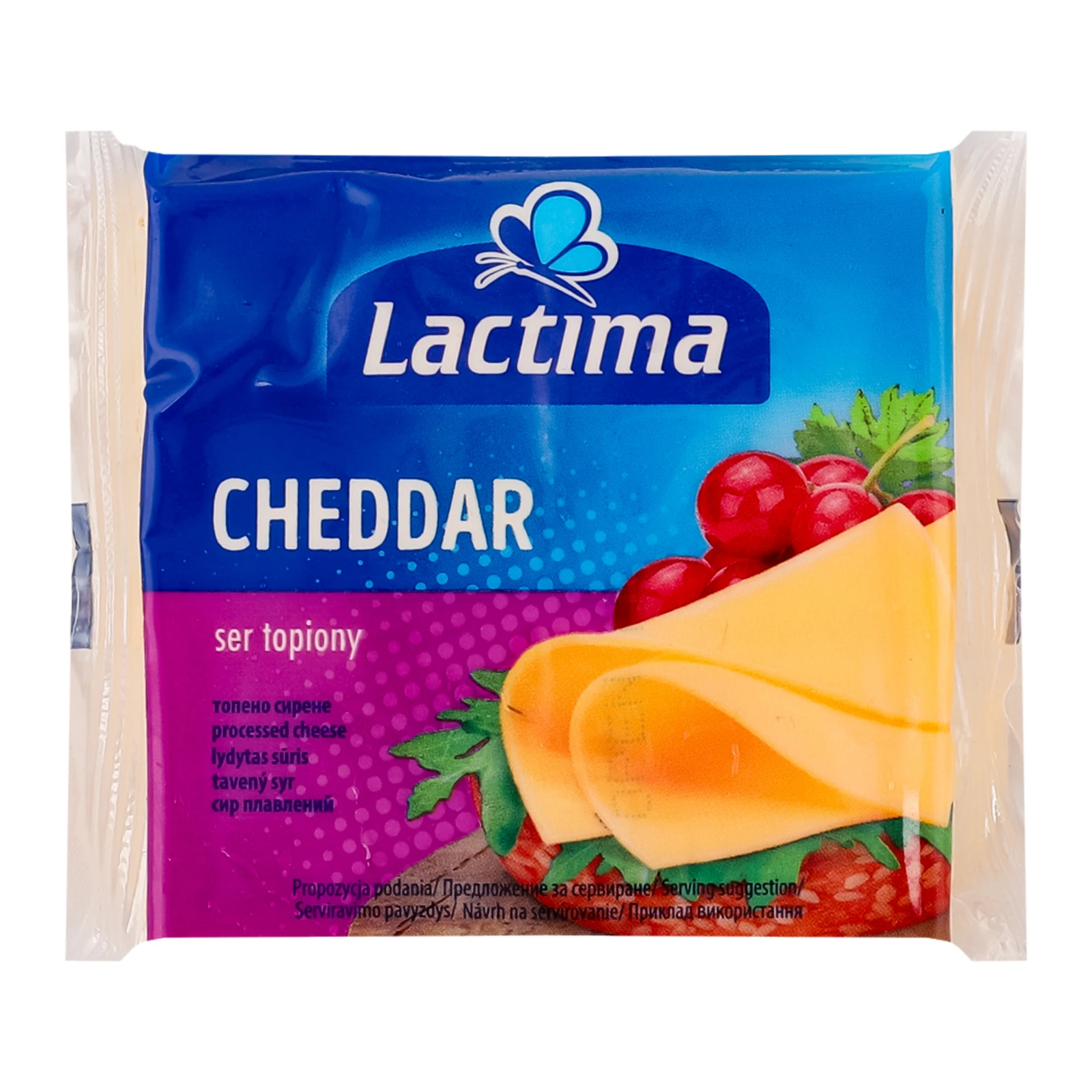 Сир плавлений Lactima Cheddar скибочки 36.2% 8*16.25г/уп Фото навігації №:1