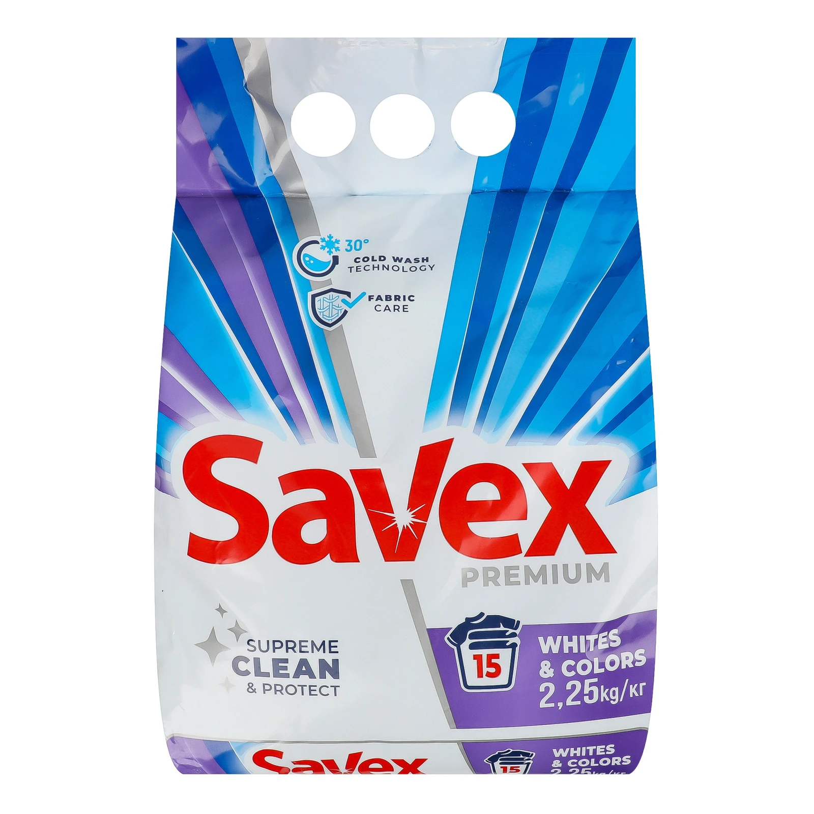 Засіб миючий Savex Premium White&Colors порошкоподібний для автоматичного прання 2.25кг Фото навігації №:1