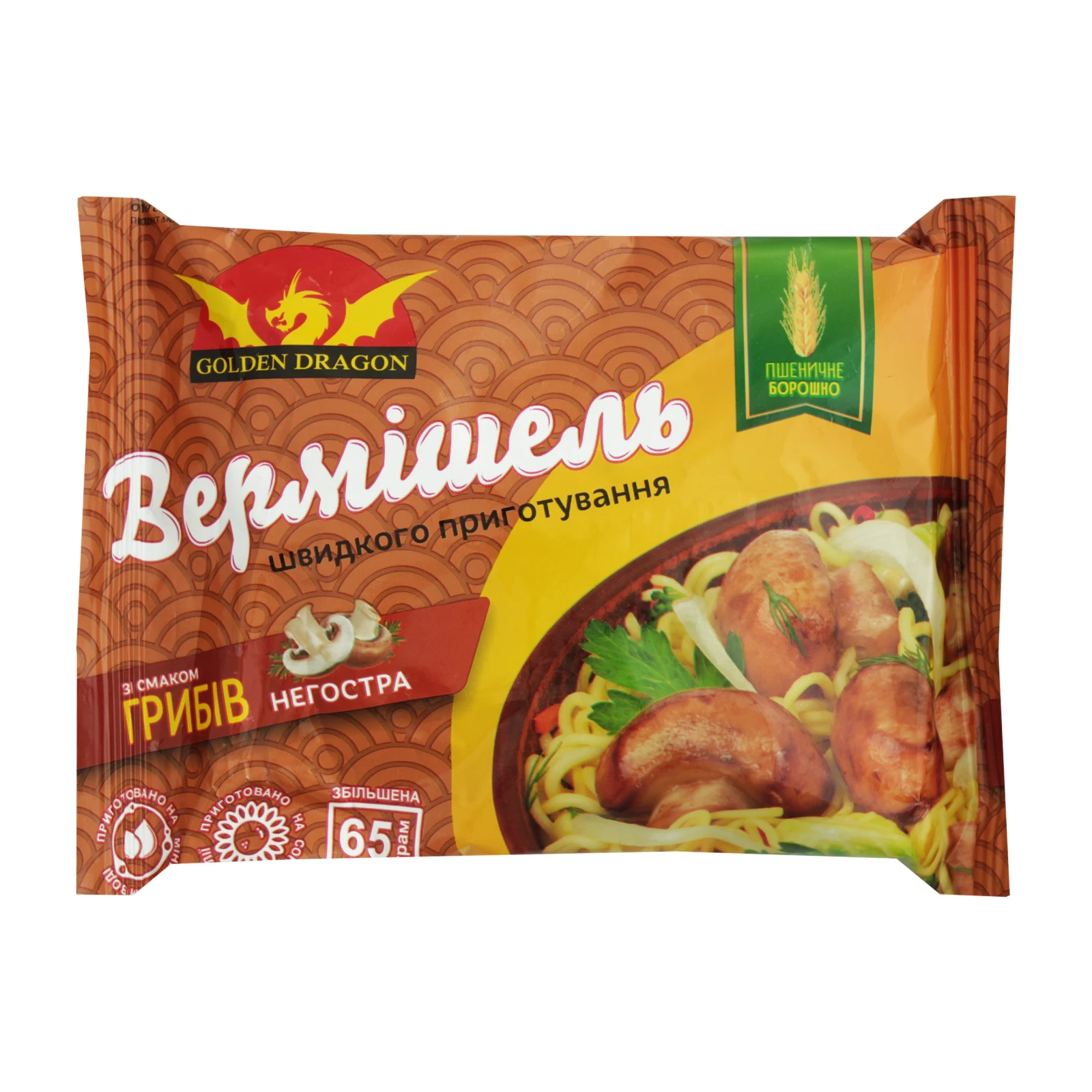 Вермішель Golden Dragon 60г зі смаком грибів негостра Фото №:1