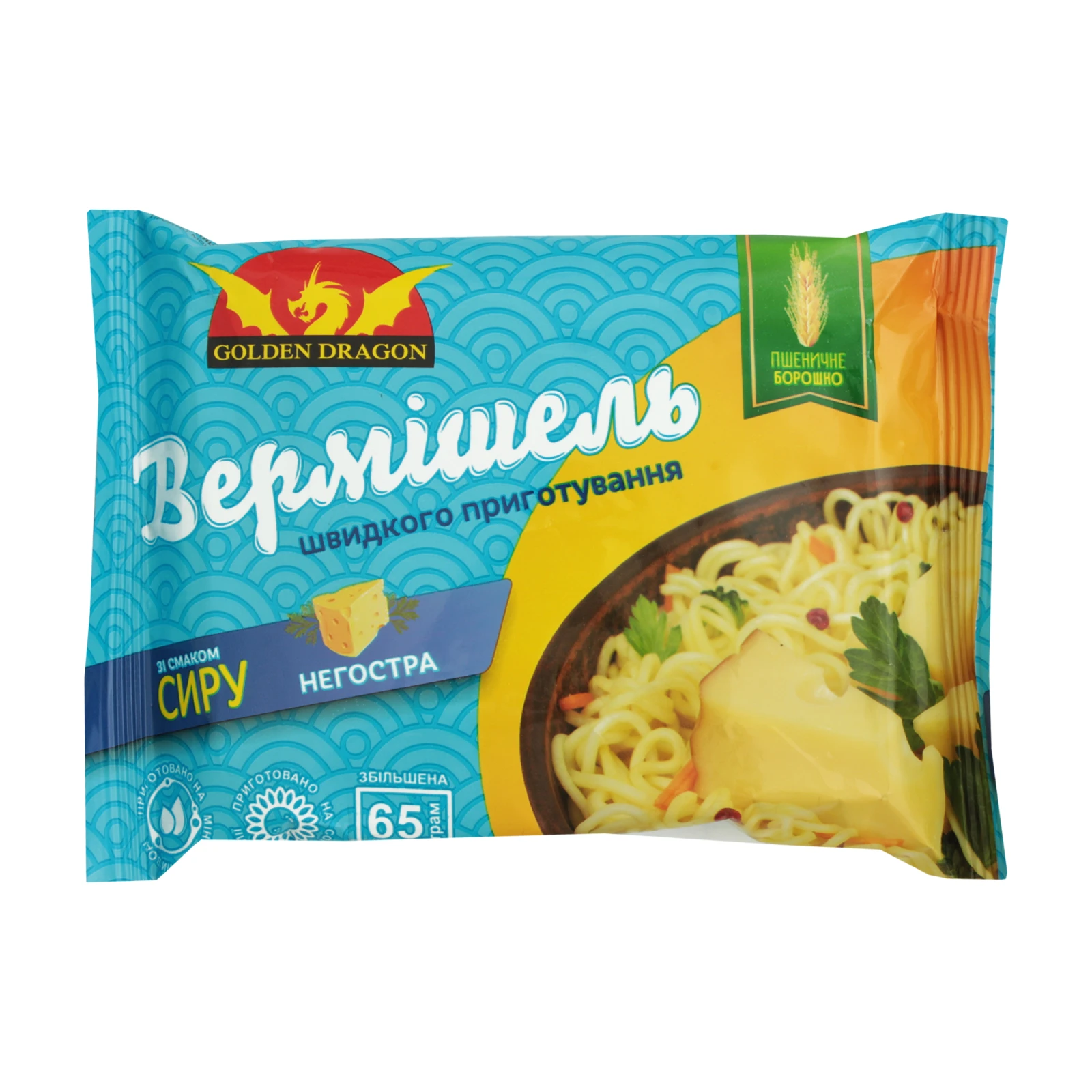 Вермішель Golden Dragon швидкого приготування зі смаком сиру негостра 65г Фото №:1