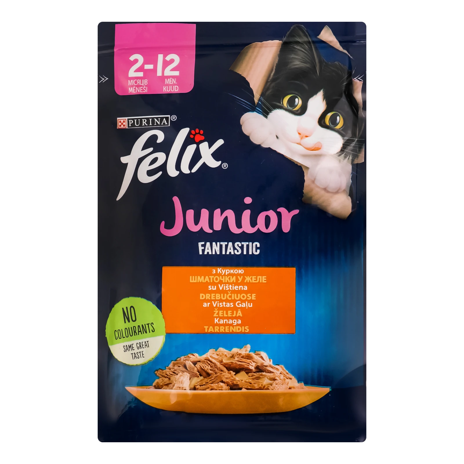 Корм консервований Felix Fantastic Junior з куркою в желе повнораціонний для кошенят 85г Фото №:1