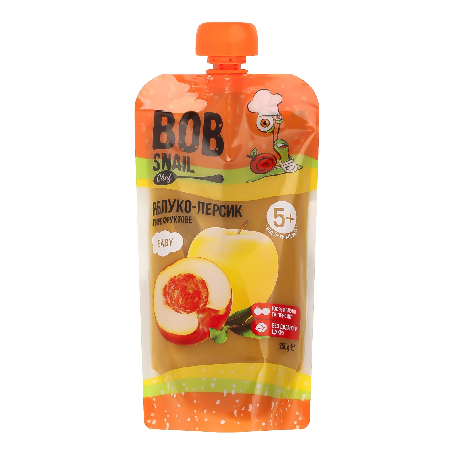 Пюре Bob Snail Baby Яблуко-персик фруктове для дітей від 5-ти місяців 250г Фото навігації №:1