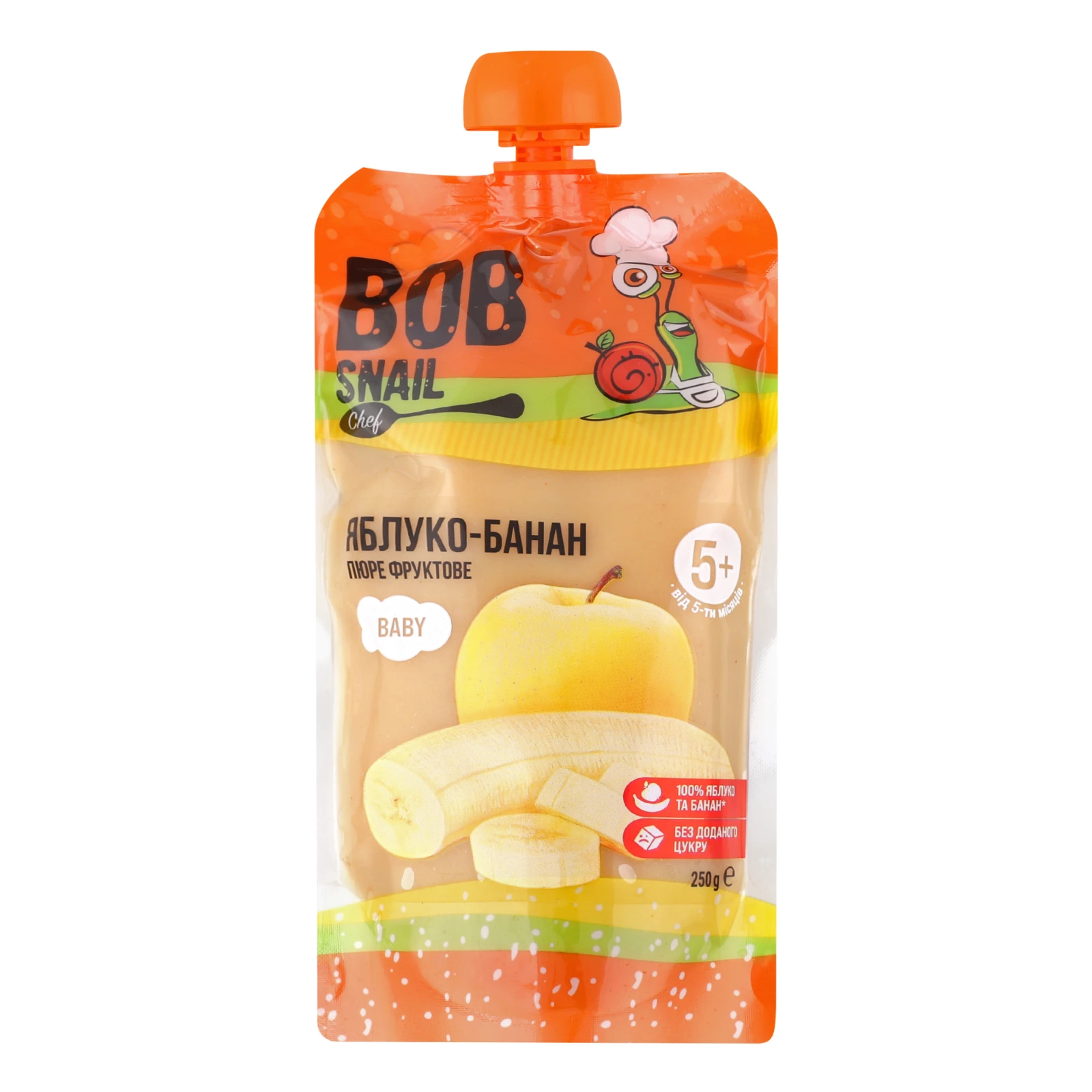 Пюре Bob Snail Baby фруктове гомогенізоване Яблуко-банан для дітей від 5-ти місяців 250г Фото №:1