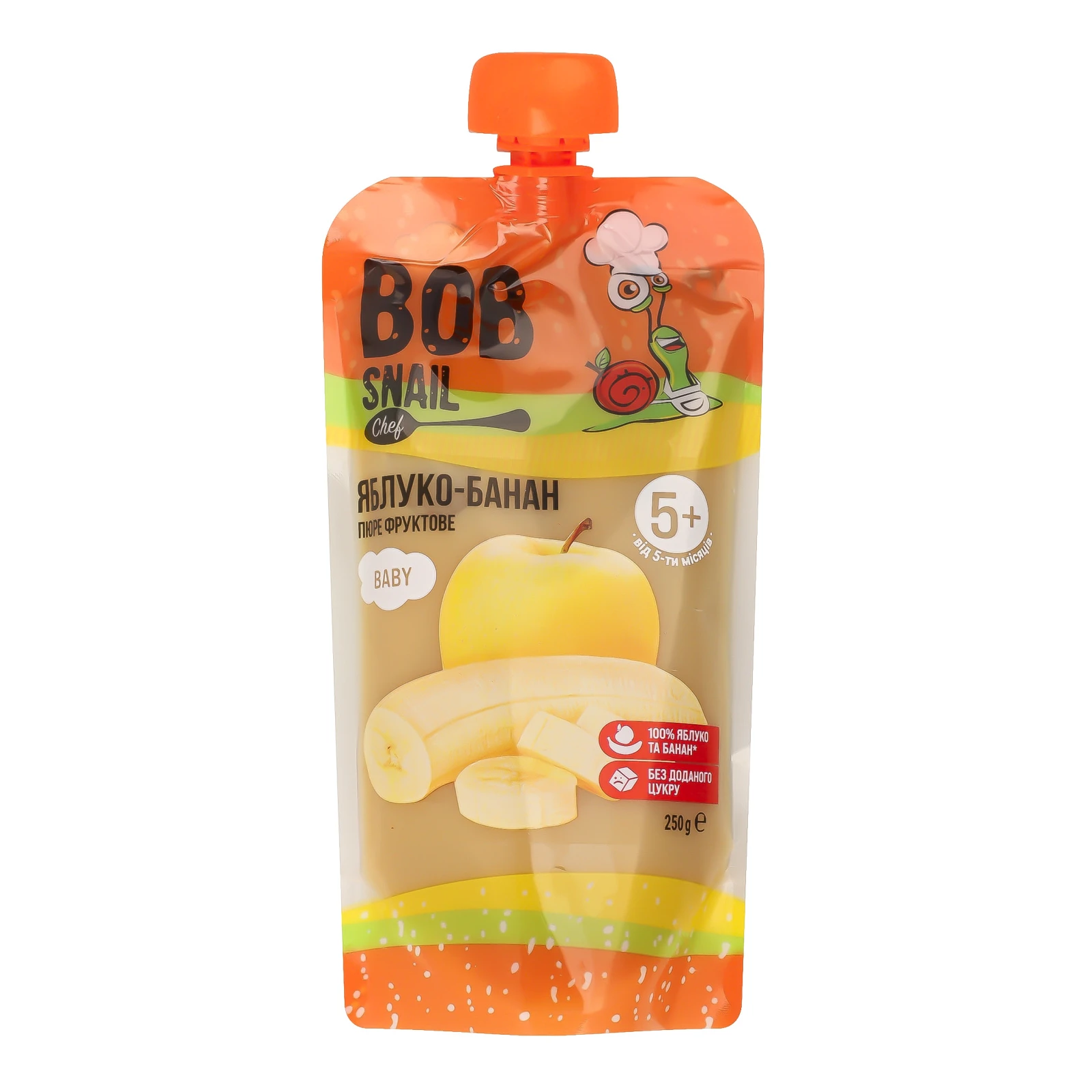 Пюре Bob Snail Baby Яблуко-банан фруктове для дітей від 5-ти місяців 250г Фото навігації №:1