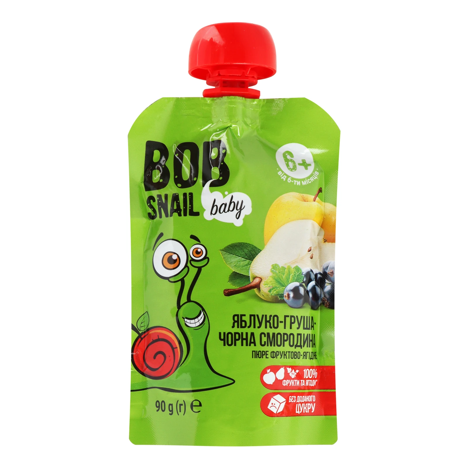 Пюре Bob Snail Baby Яблуко-груша-чорна смородина фруктово-ягідне для дітей від 6-ти місяців 90г Фото №:1