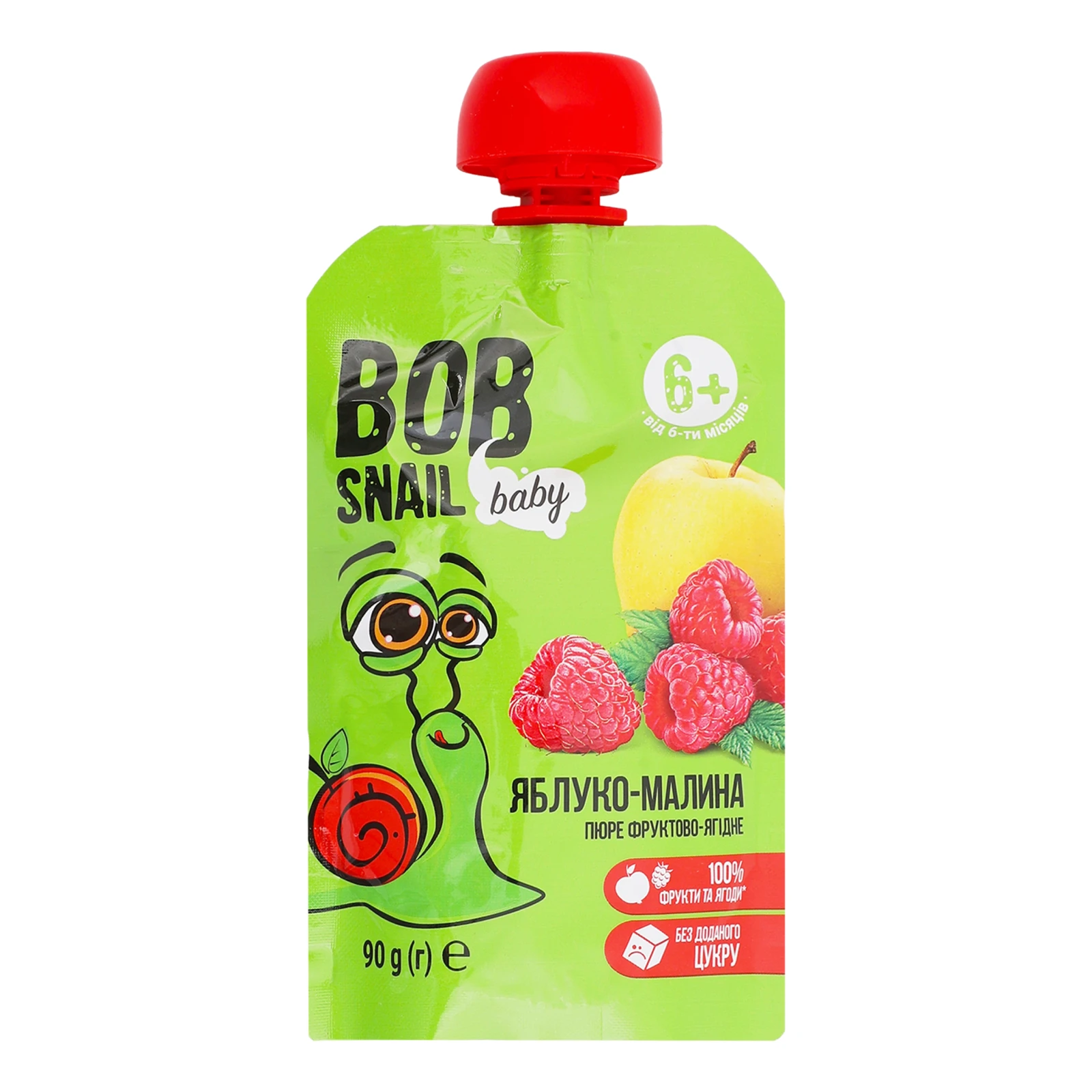 Пюре Bob Snail Baby фруктово-ягідне гомогенізоване Яблуко-малина для дітей від 6-ти місяців 90г Фото №:1