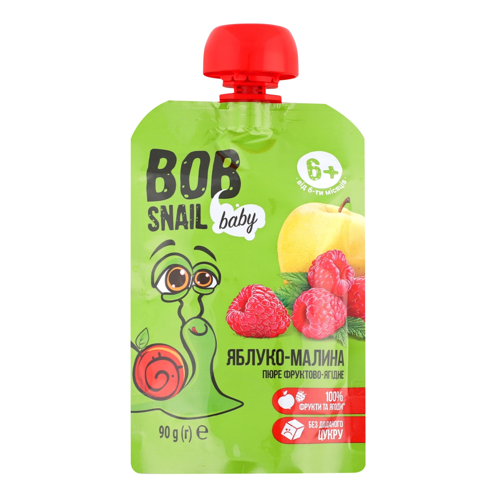 Пюре Bob Snail Baby фруктово-ягідне Яблуко-малина для дітей від 6-ти місяців 90г Фото №:1