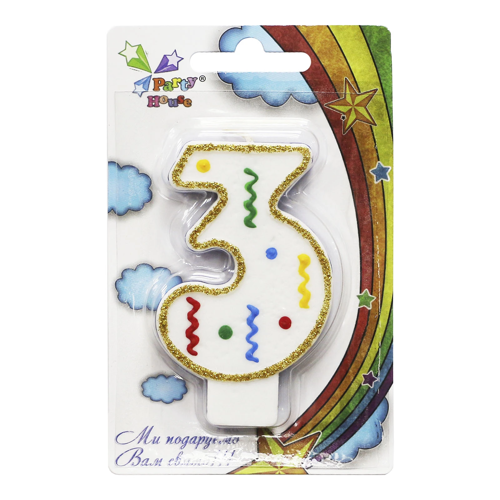 Свічка Party House цифра велика "3" Фото №:1