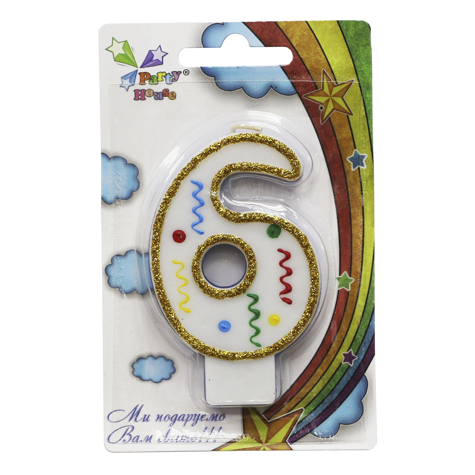 Свічка Party House цифра велика "6" Фото №:1