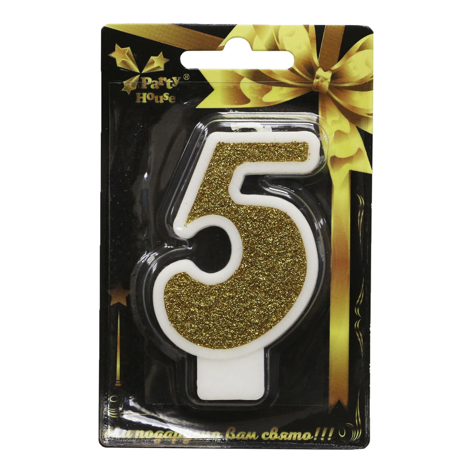 Свічка Party House цифра велика "5" золото Фото №:1