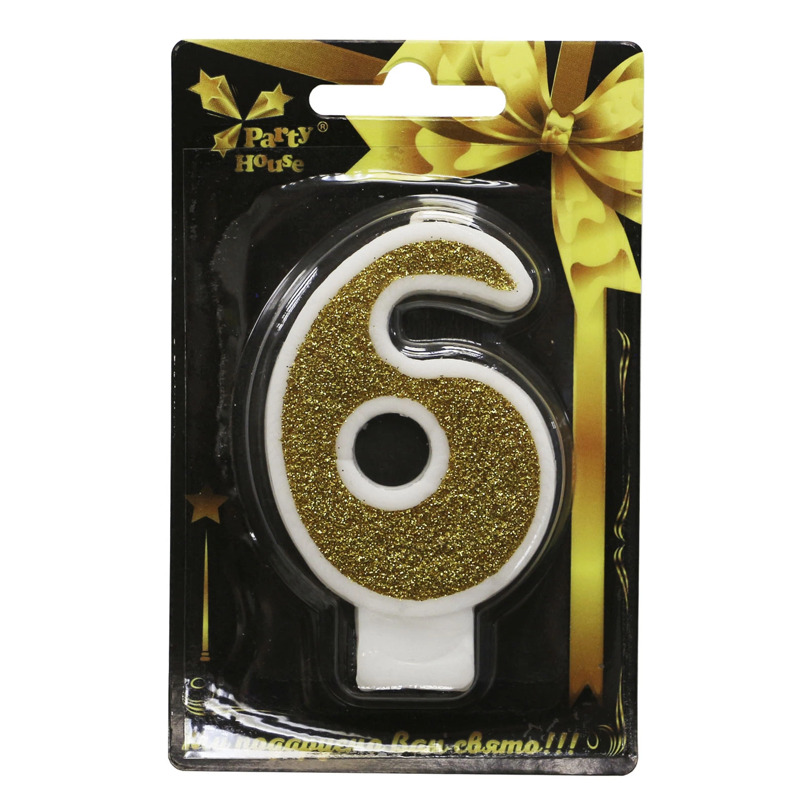 Свічка Party House цифра велика "6" золото Фото №:1