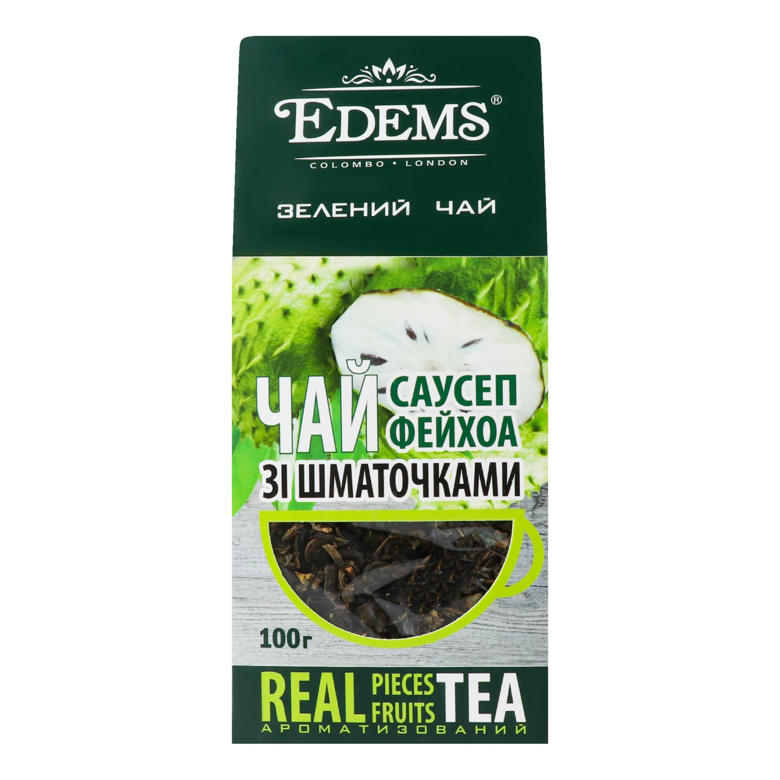 Чай Edems Soursop зелений зі шматочками саусепу 100г Фото навігації №:1