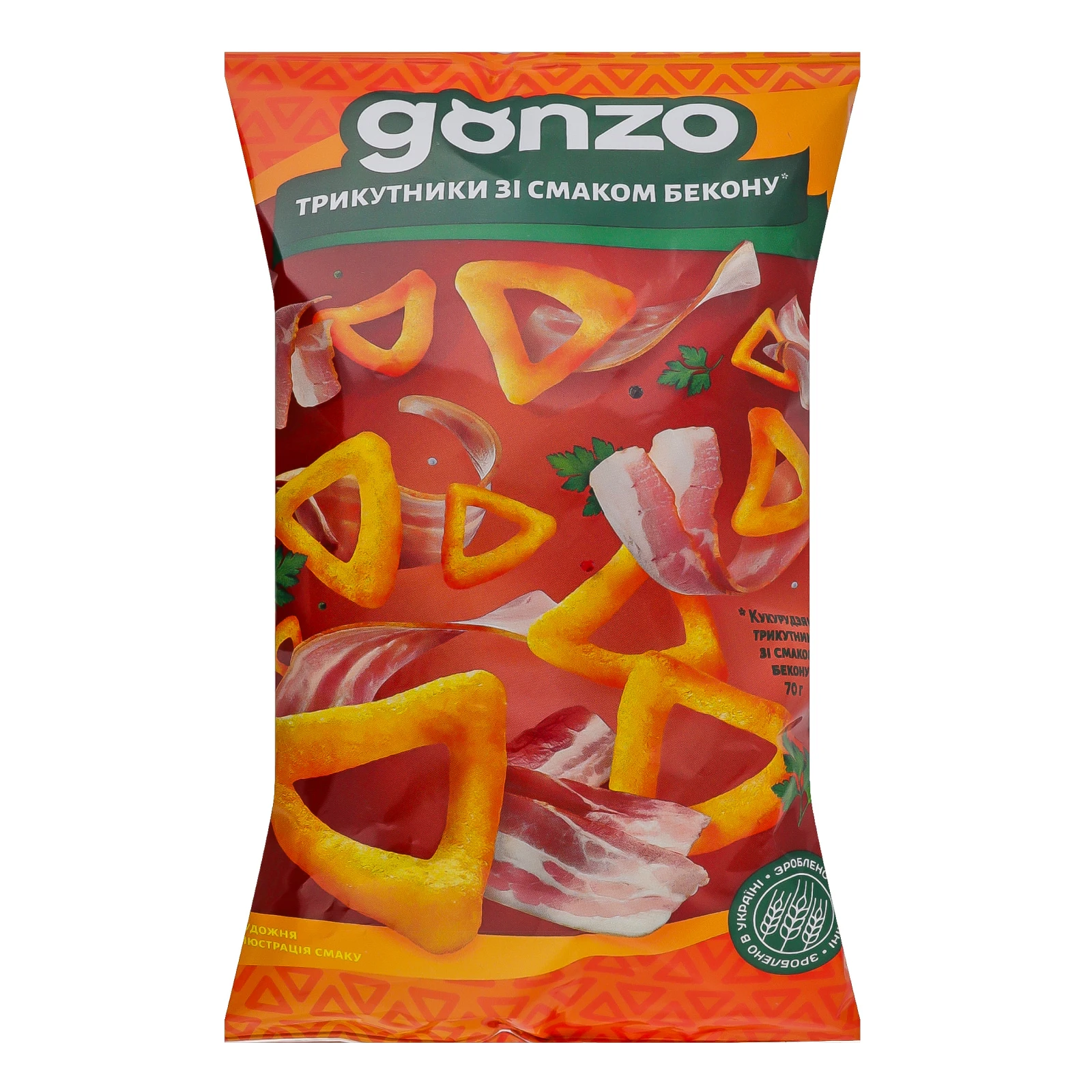 Снеки Gonzo кукурудзяні трикутники зі смаком бекону 70г Фото №:1