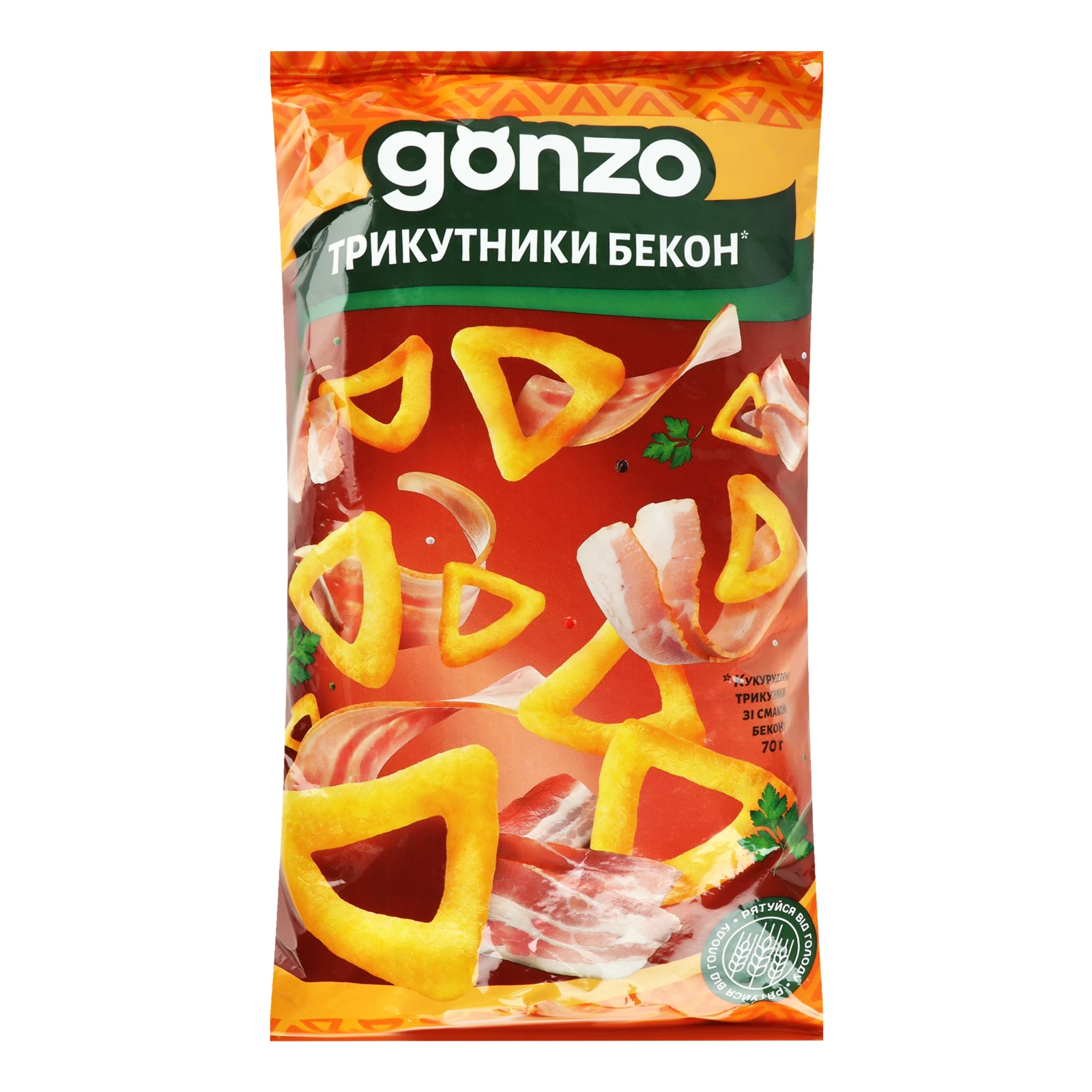 Трикутники кукурудзяні Gonzo зі смаком бекону 70г Фото №:1