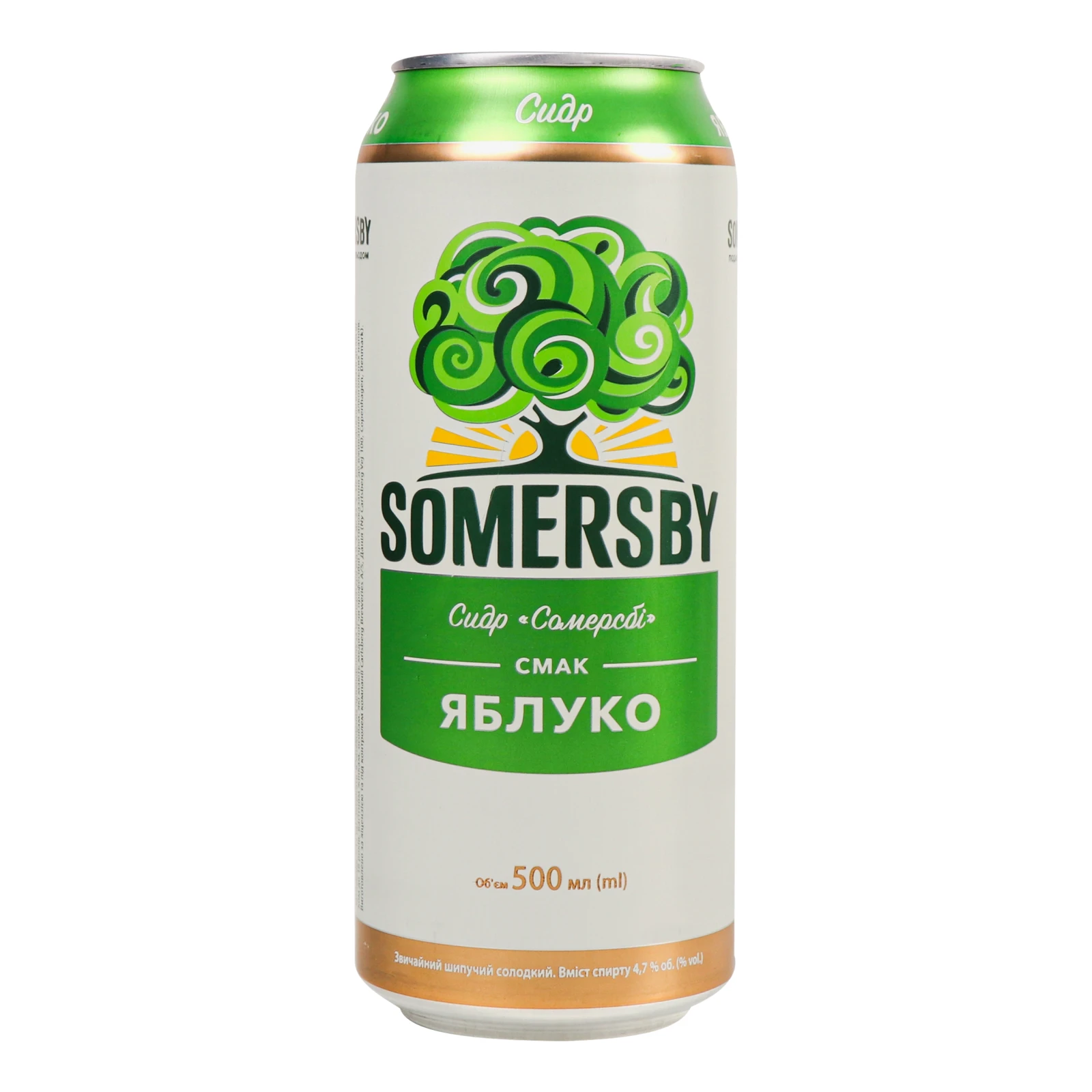 Сидр Somersby звичайний шипучий солодкий смак Яблуко 4.7% 0.5л Фото №:1