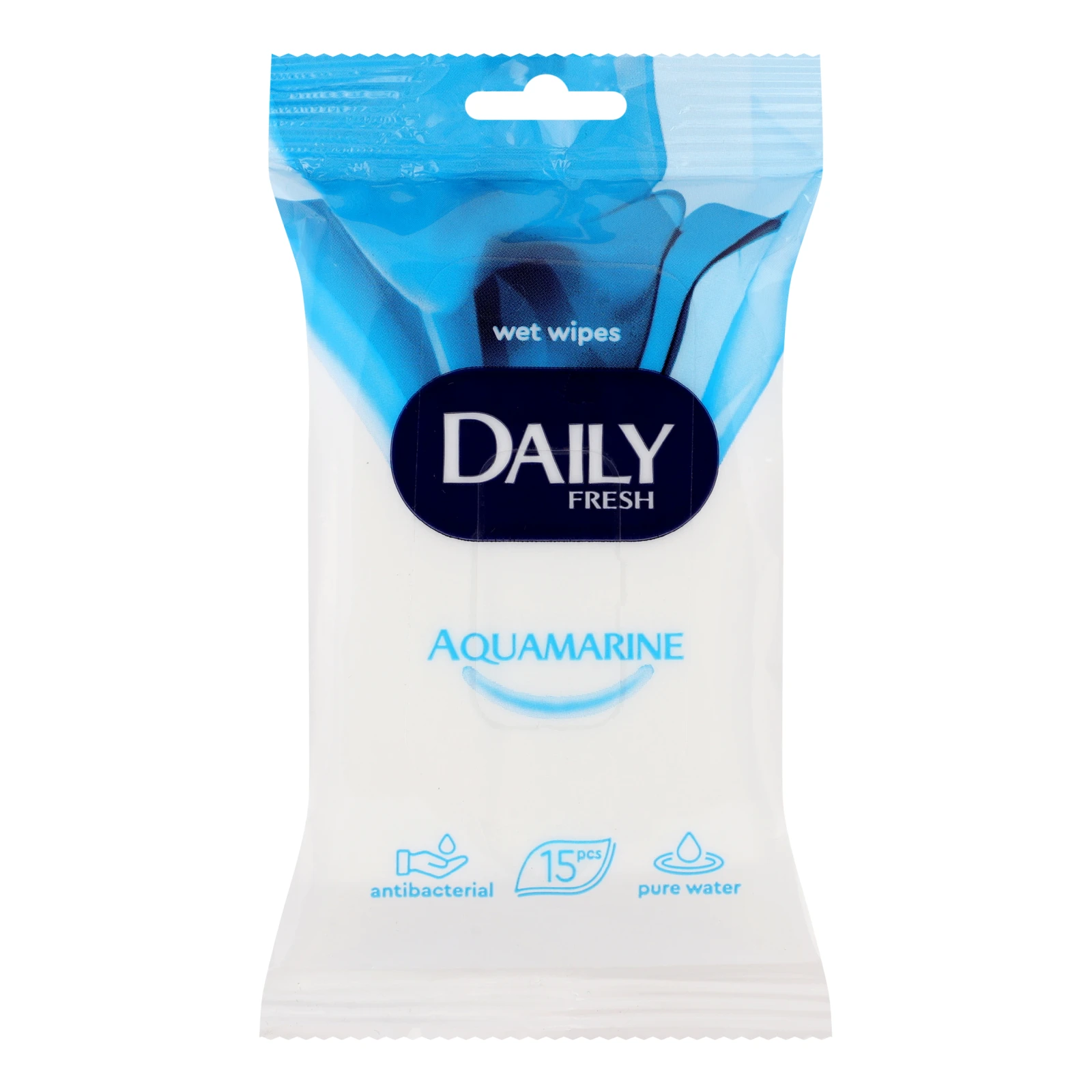 Серветки вологі Daily Fresh Aquamarine для рук та тіла 15шт Фото №:1
