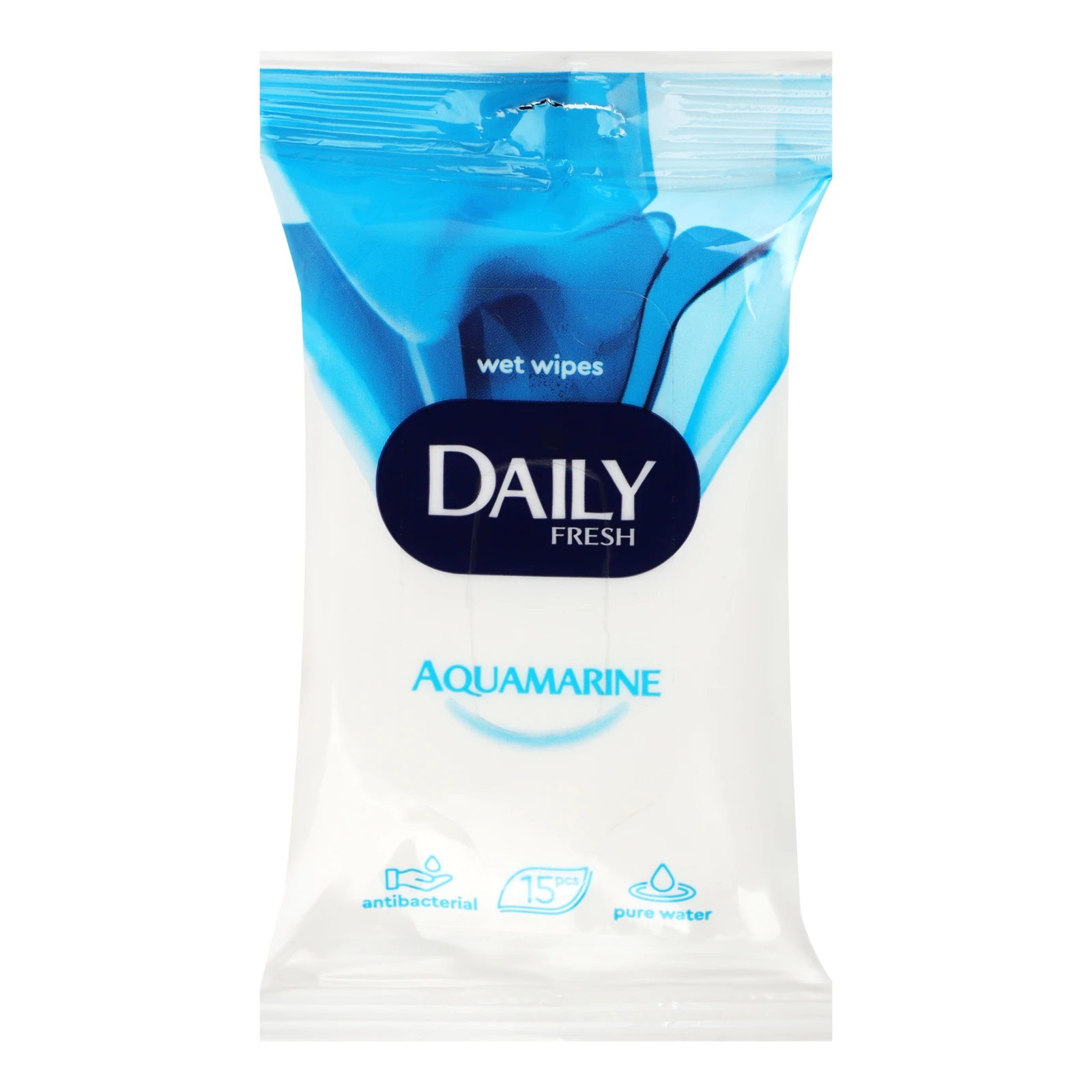 Серветки вологі Daily Fresh Aquamarine для рук та тіла 15шт/уп Фото №:1