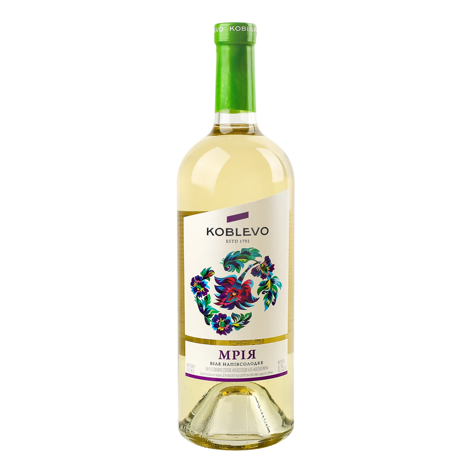 Вино Koblevo Мрія біле напівсолодке 9-12% 0.75л Фото №:1