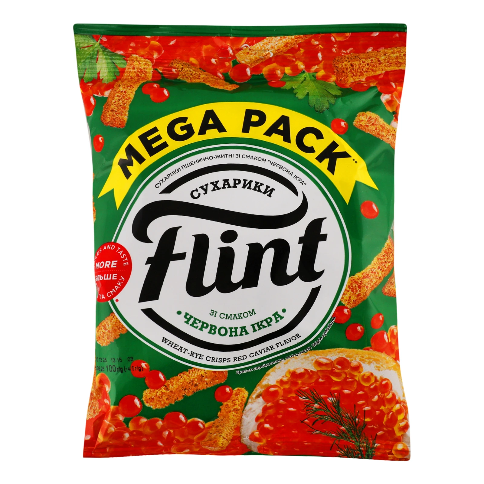 Сухарики Flint 100г пшенично-житні зі смаком червоної ікри Фото №:1
