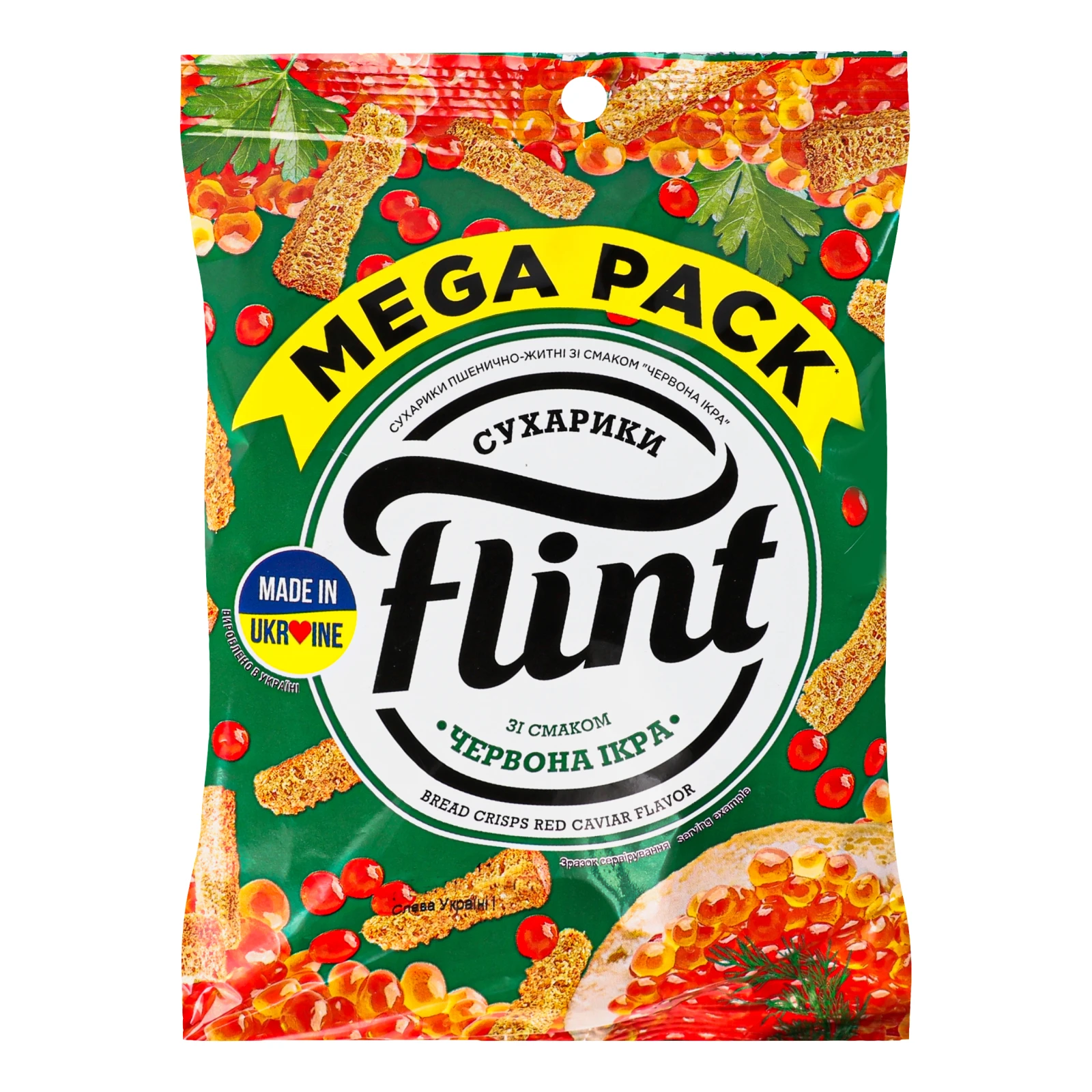 Сухарики Flint 100г пшенично-житні зі смаком червоної ікри Фото №:1