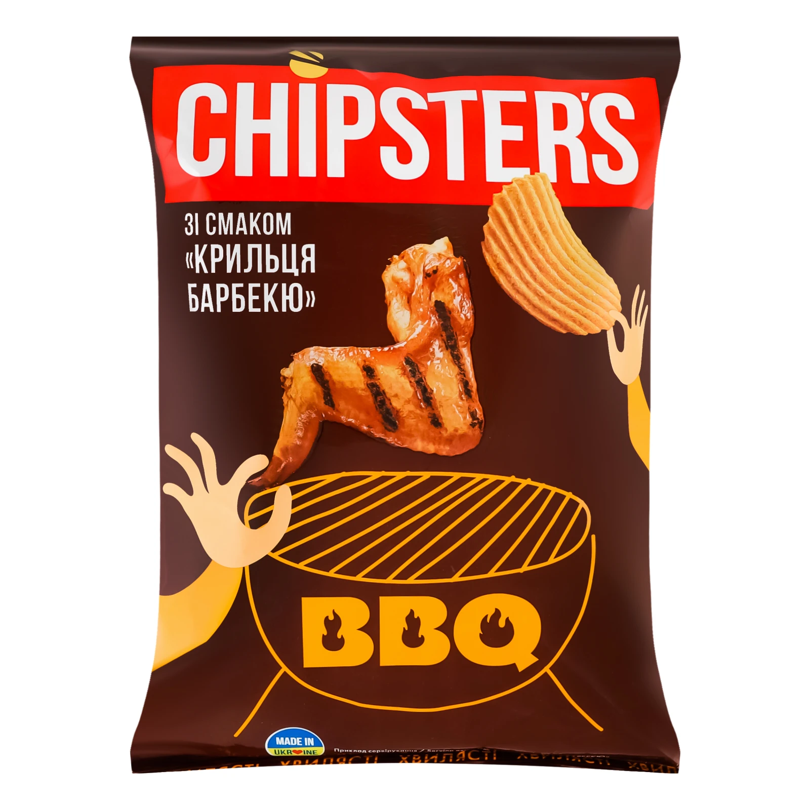 Чипси Chipster's BBQ Крильця барбекю картопляні хвилясті 120г Фото №:1