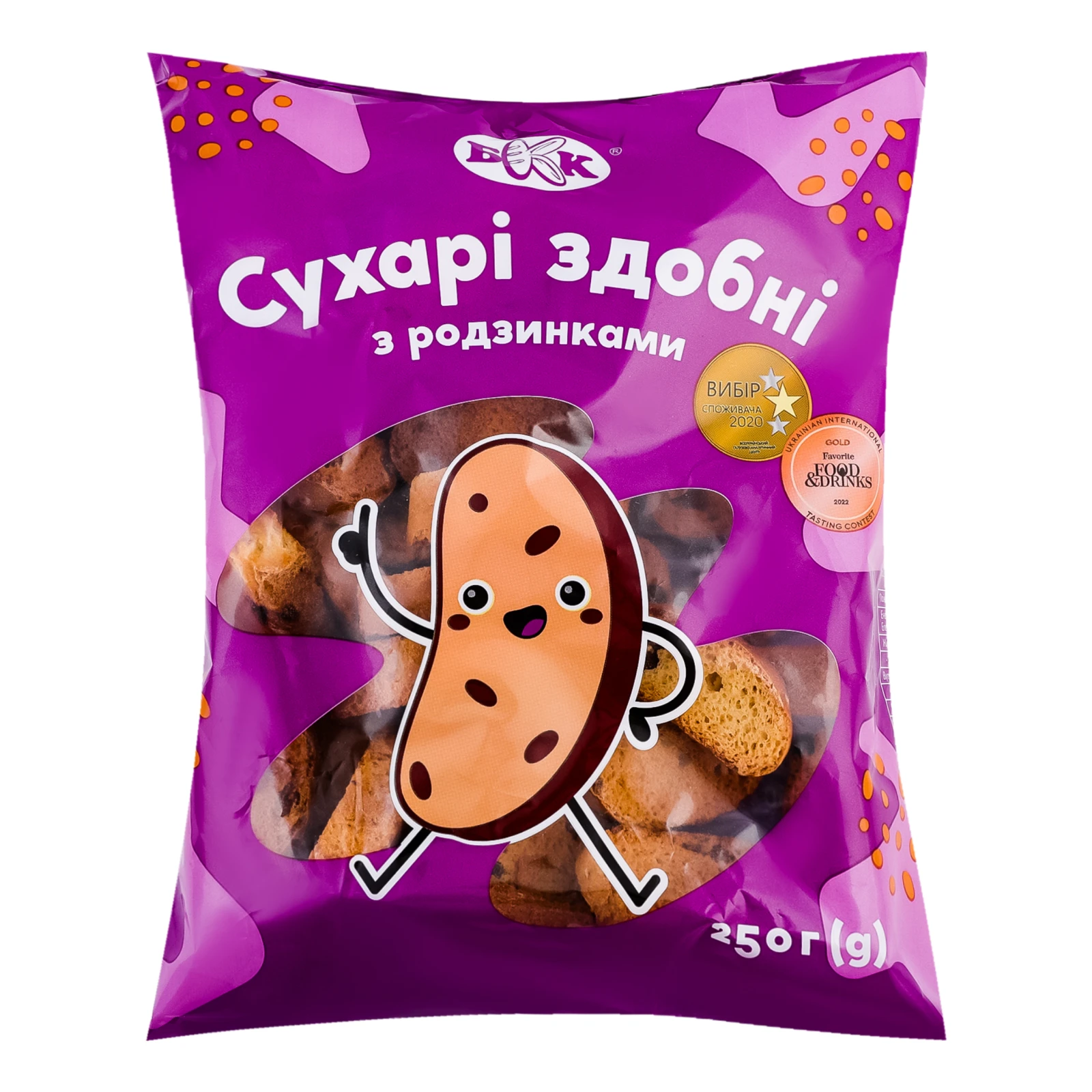 Сухарі БКК здобні з родзинками 250г Фото №:1