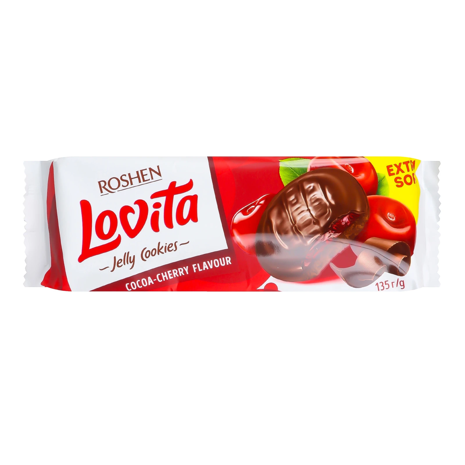 Печиво Roshen Lovita Jelly Cookies Cocoa-cherry здобне з желейною начинкою 135г Фото навігації №:1