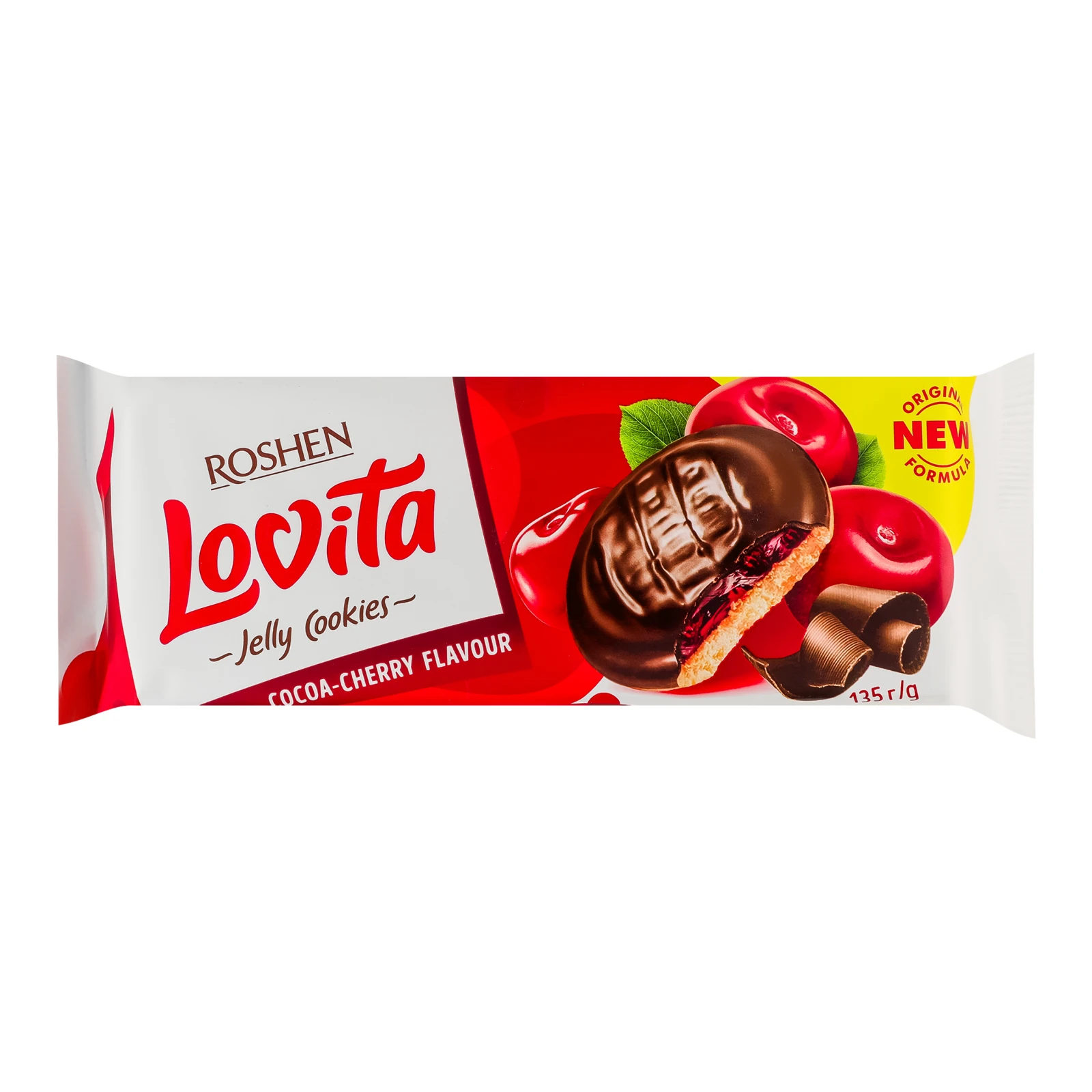 Печиво Roshen Lovita Jelly Cookies здобне з желейною начинкою Cocoa-cherry 135г Фото №:1