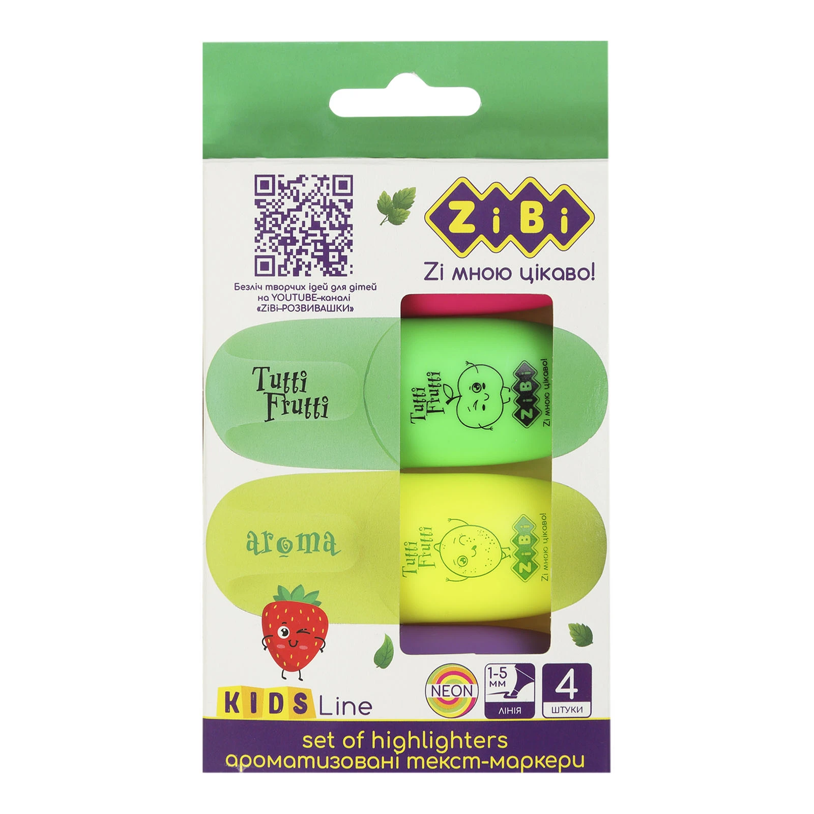 Набір текст-маркерів Zibi 4шт Kids Line Tutti-Frutti з ароматизатором Фото №:1