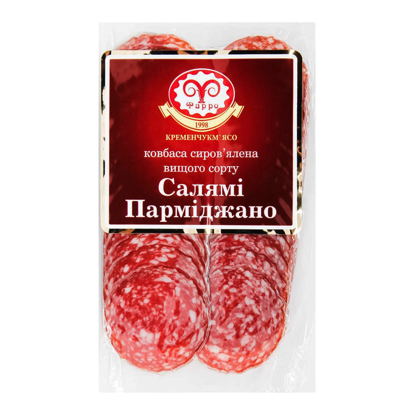 Ковбаса Фарро Салямі Парміджано сиров'ялена вищого сорту нарізка 80г Фото №:1